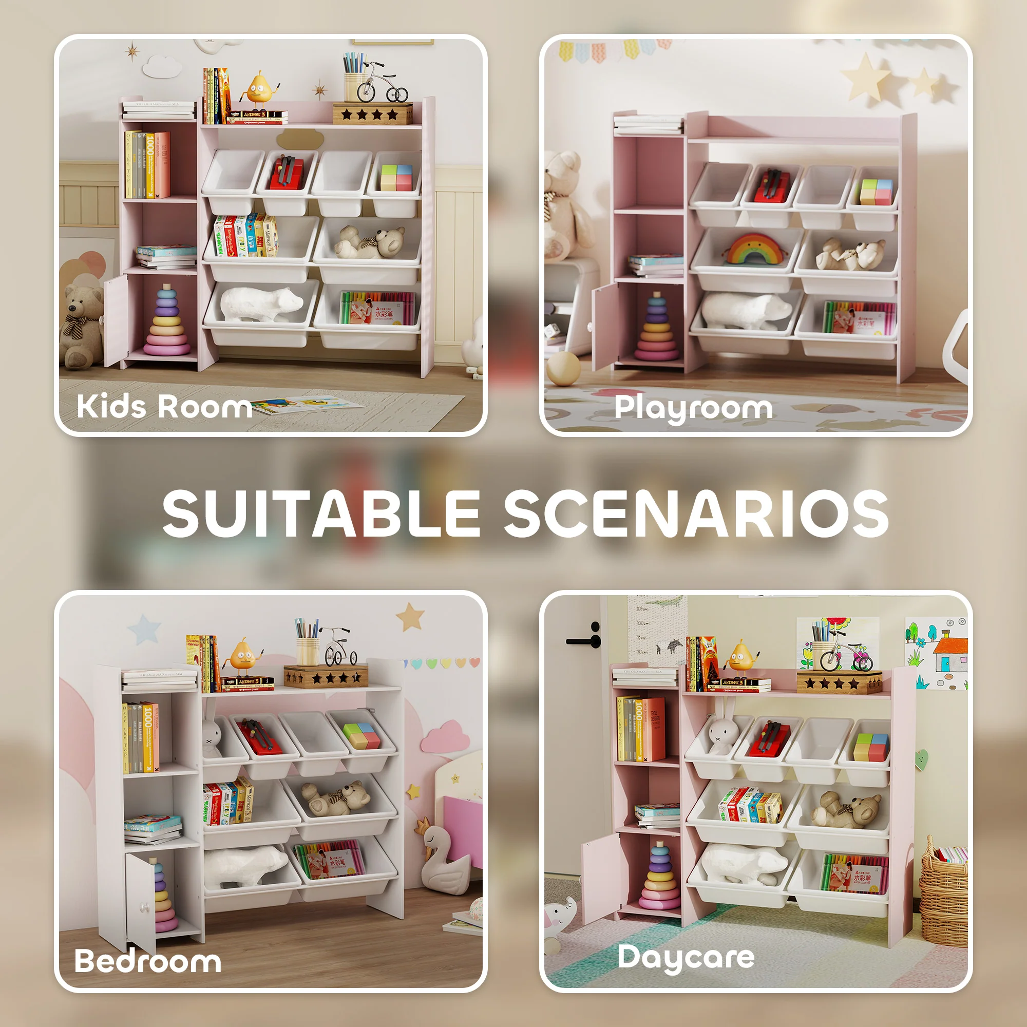 AIYAPLAY Toy Storage Unit With 8 Removable Bins, Storage Shelves, Cabinet - Image 7