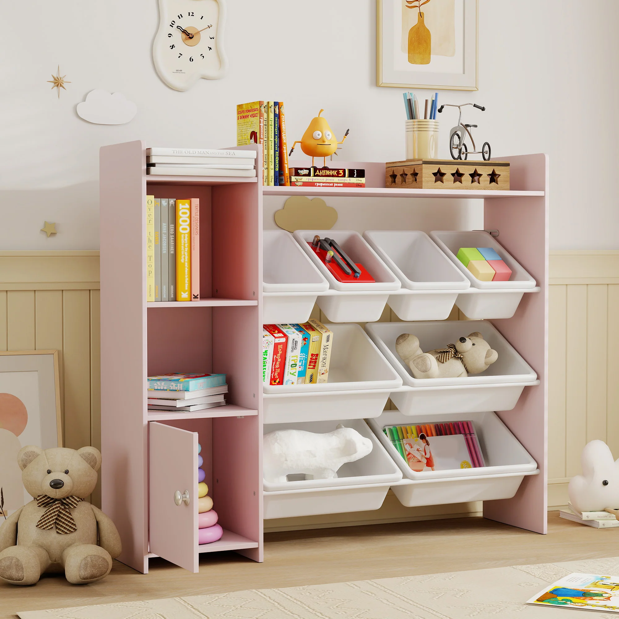 AIYAPLAY Toy Storage Unit With 8 Removable Bins, Storage Shelves, Cabinet - Image 9