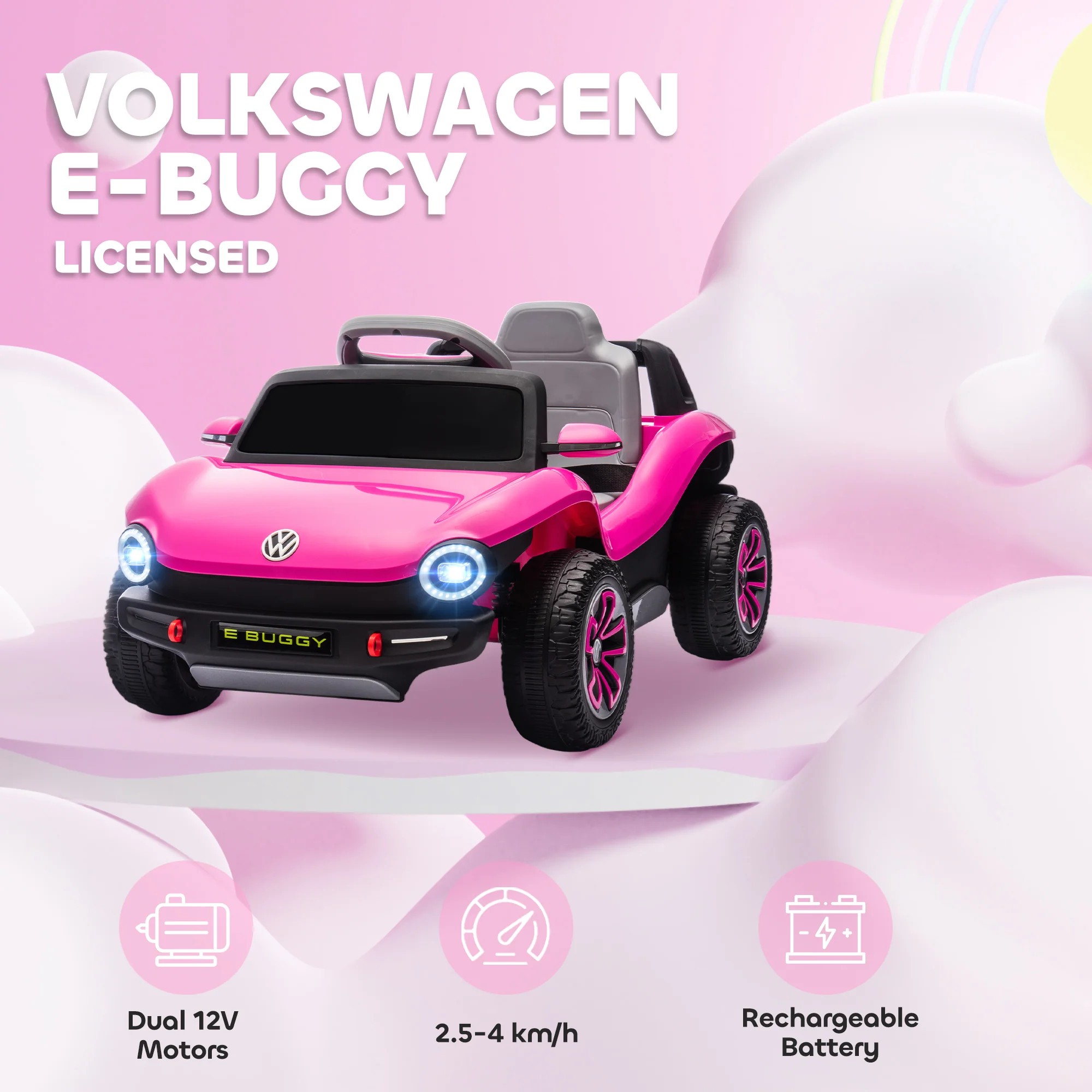 AIYAPLAY Volkswagen Licensed Kids Electric Car W/ Remote, Suspension, Pink - Image 3