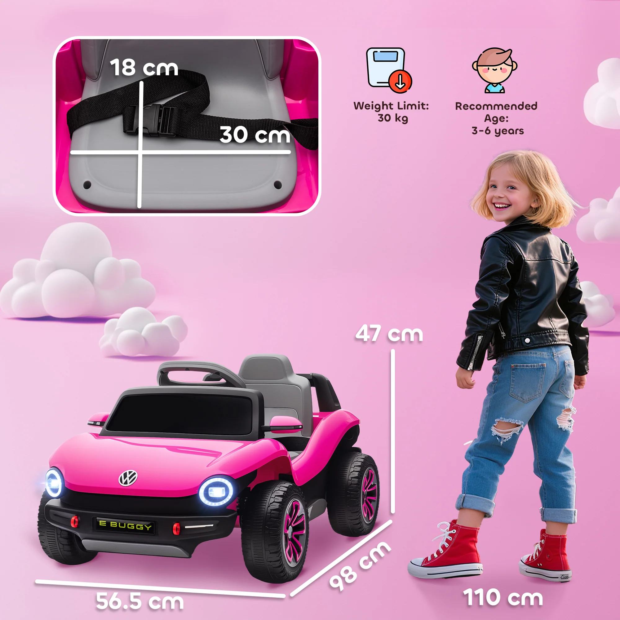 AIYAPLAY Volkswagen Licensed Kids Electric Car W/ Remote, Suspension, Pink - Image 5