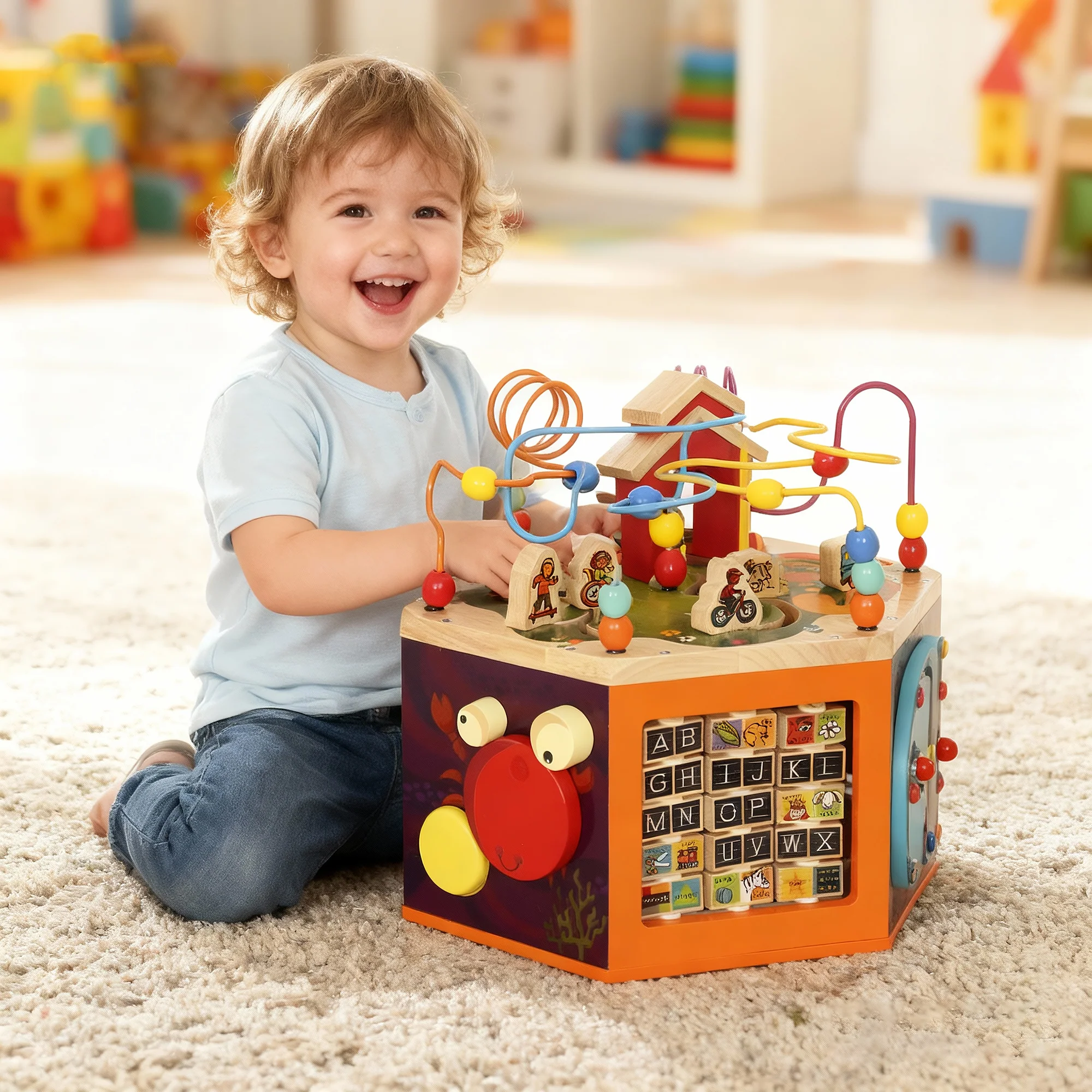 AIYAPLAY Wooden Activity Cube, 8 in 1 Baby Activity Cube Toys for 18M+ - Image 2