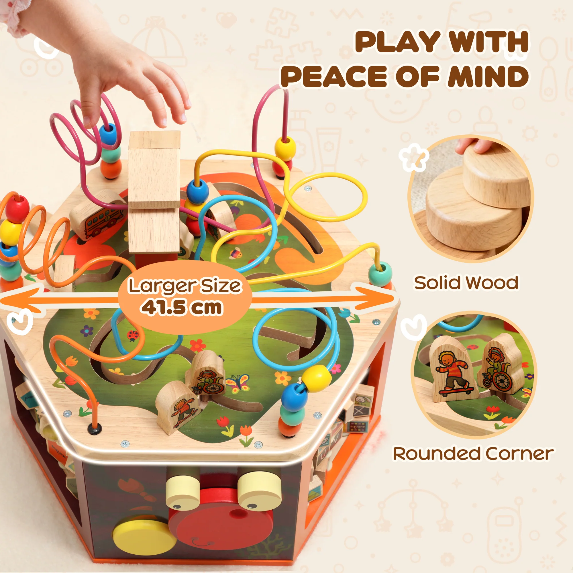 AIYAPLAY Wooden Activity Cube, 8 in 1 Baby Activity Cube Toys for 18M+ - Image 4