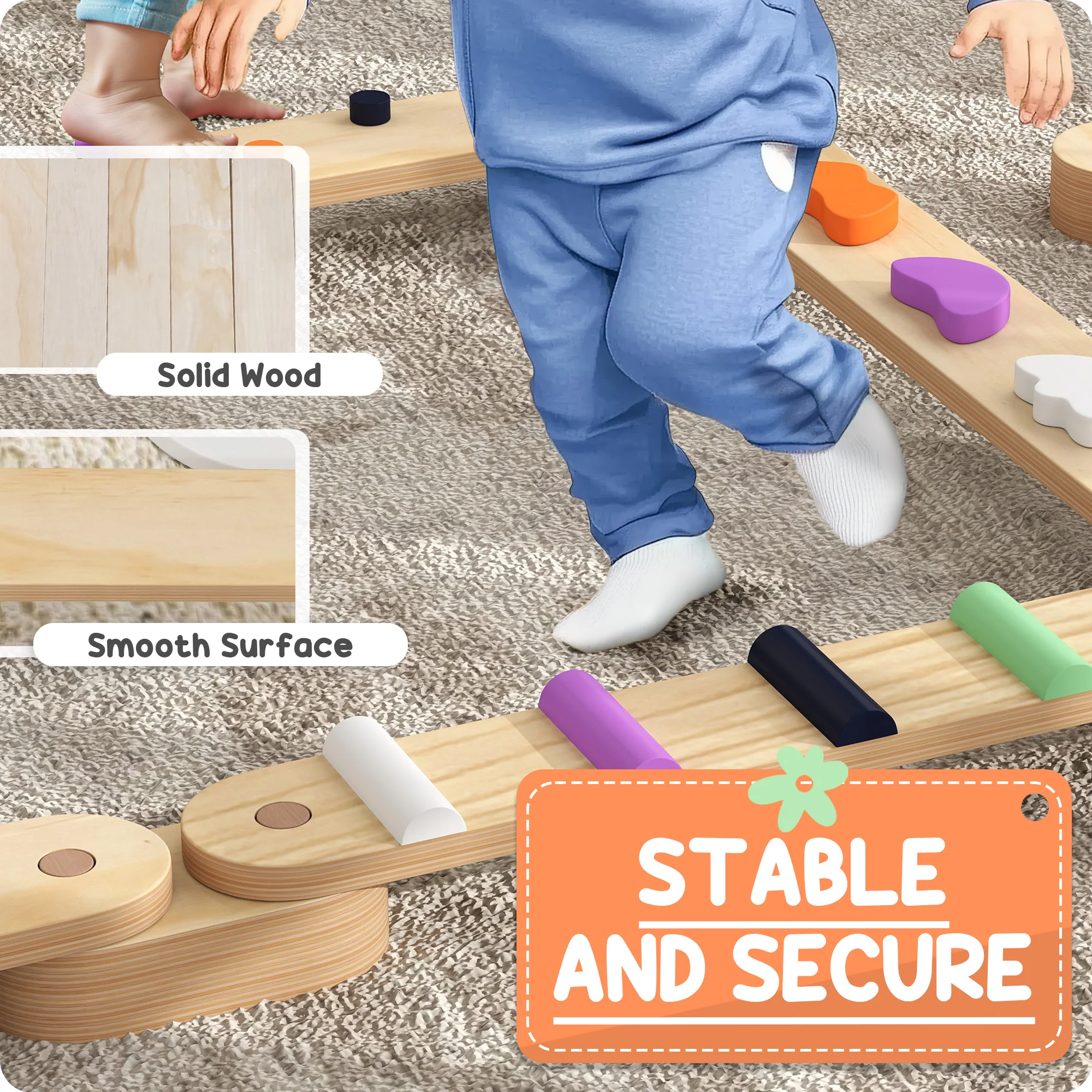 AIYAPLAY Wooden Balance Beam for Kids 3-8 Years Indoor Outdoor Use - Image 6