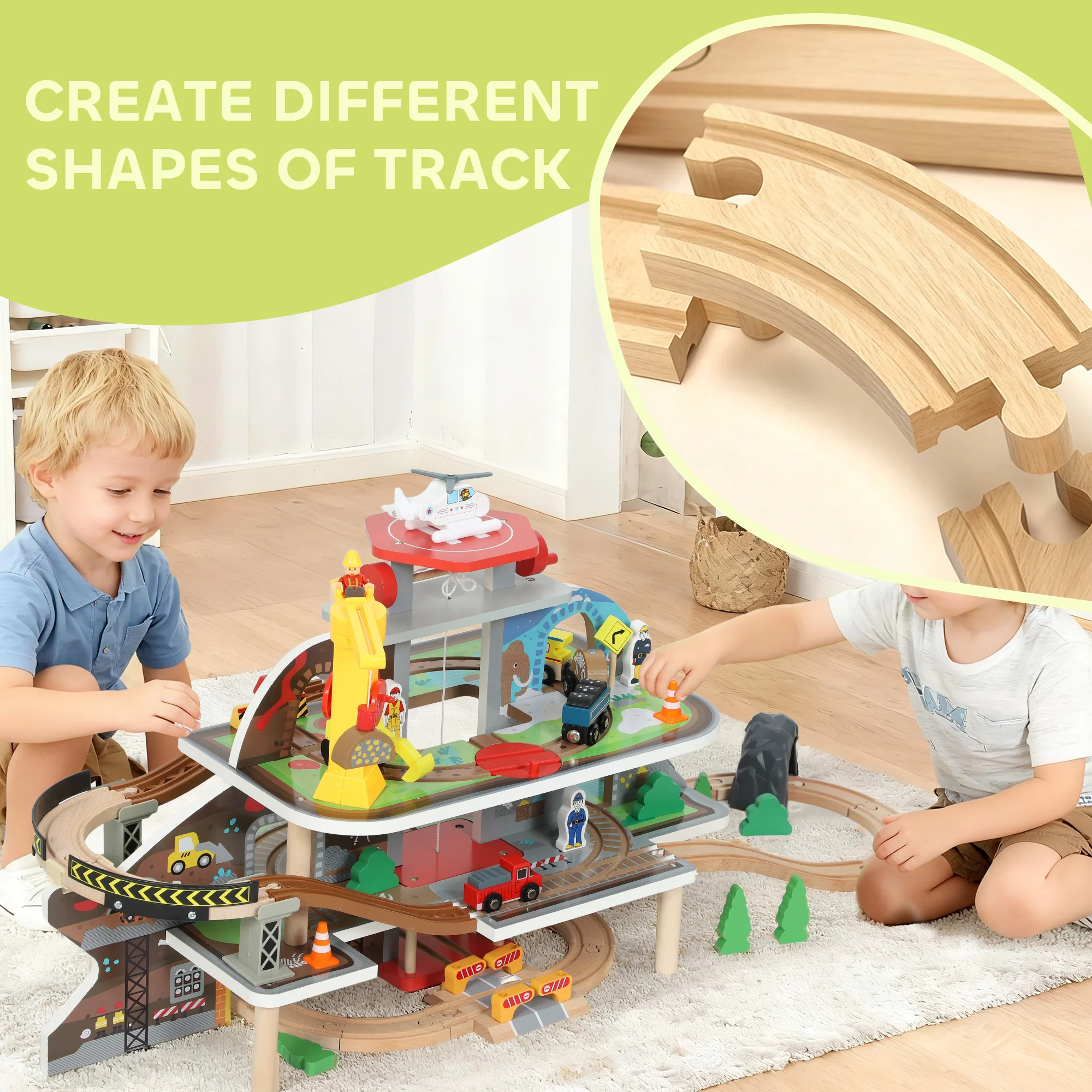 AIYAPLAY Wooden Train Set, 79 Piece Train Track Mine Themed for 3+ Years - Image 7