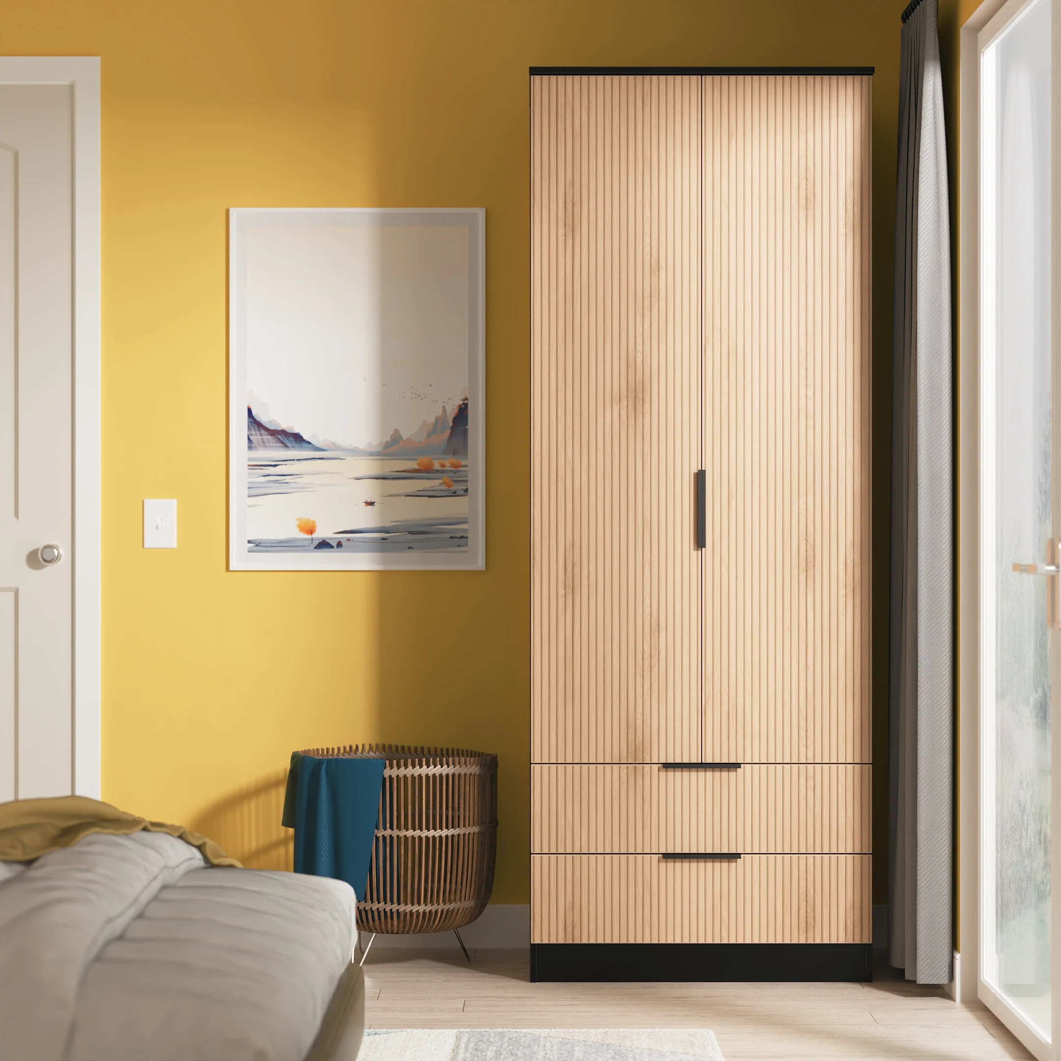 Alaska Ready Assembled 2 Door 2 Drawer Wardrobe in Slat Effect & Black