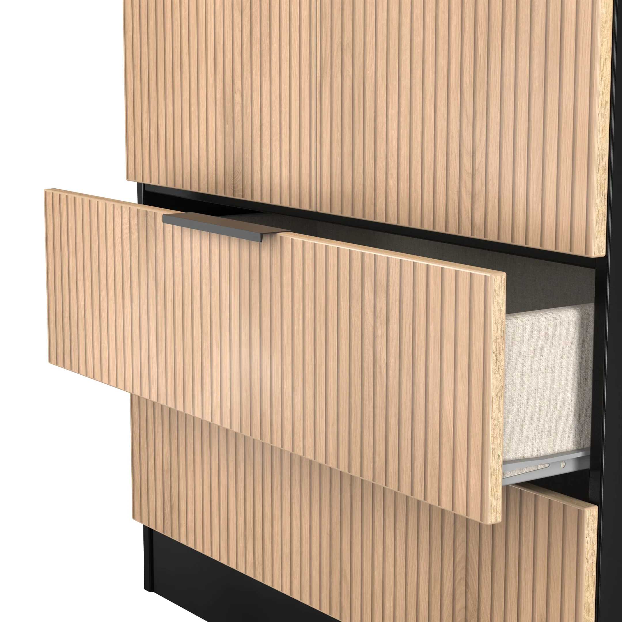 Alaska Ready Assembled 2 Door 2 Drawer Wardrobe in Slat Effect & Black - Image 7