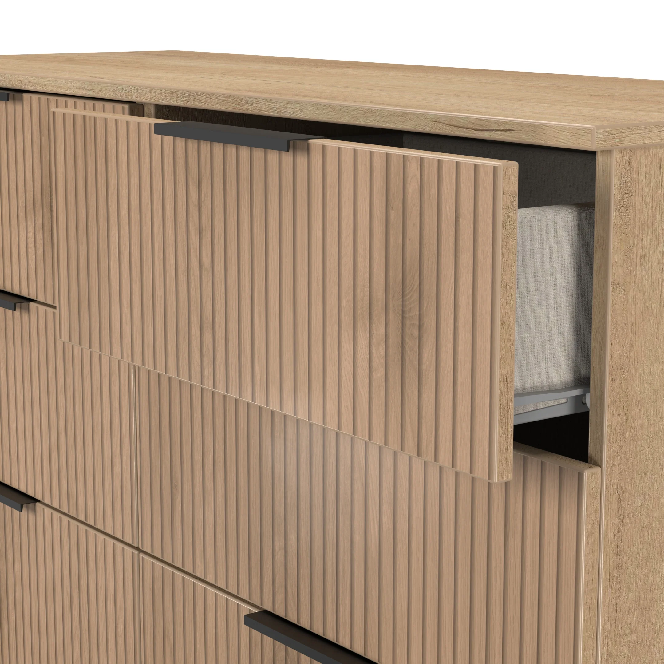 Alaska Ready Assembled 6 Drawer Wide Chest in Slat Effect & Nebraska Oak - Image 5