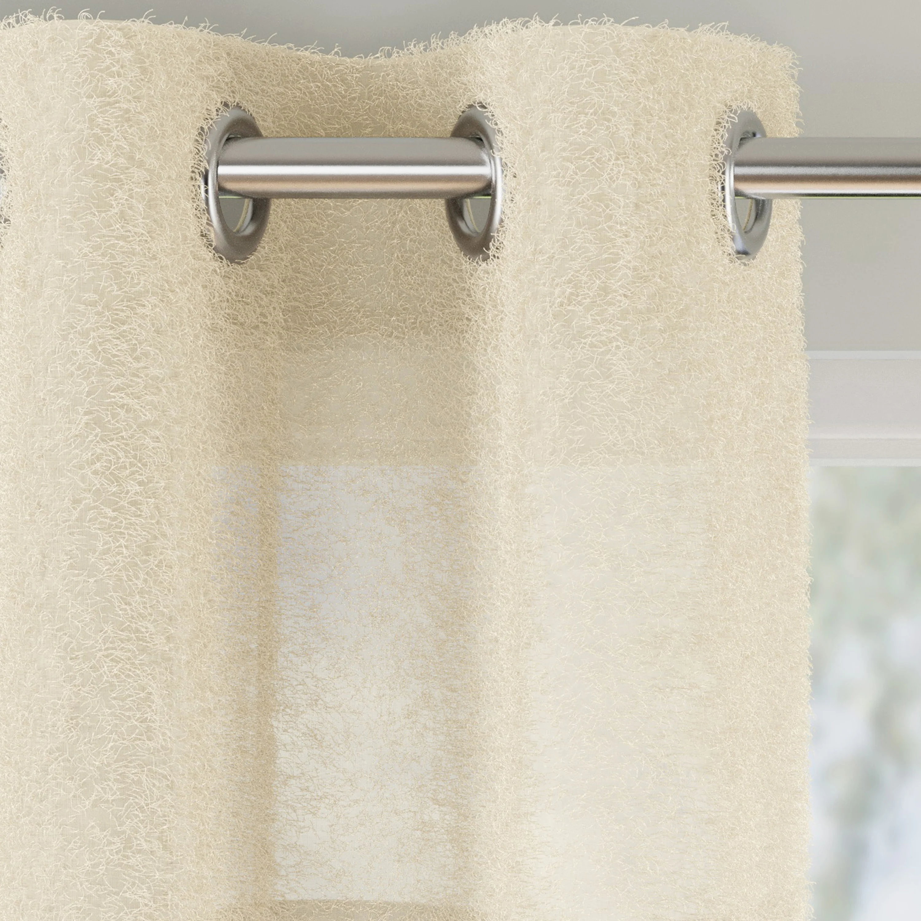 Andorra Cream Textured Header Sheer Voile Panels - Pair - Image 2