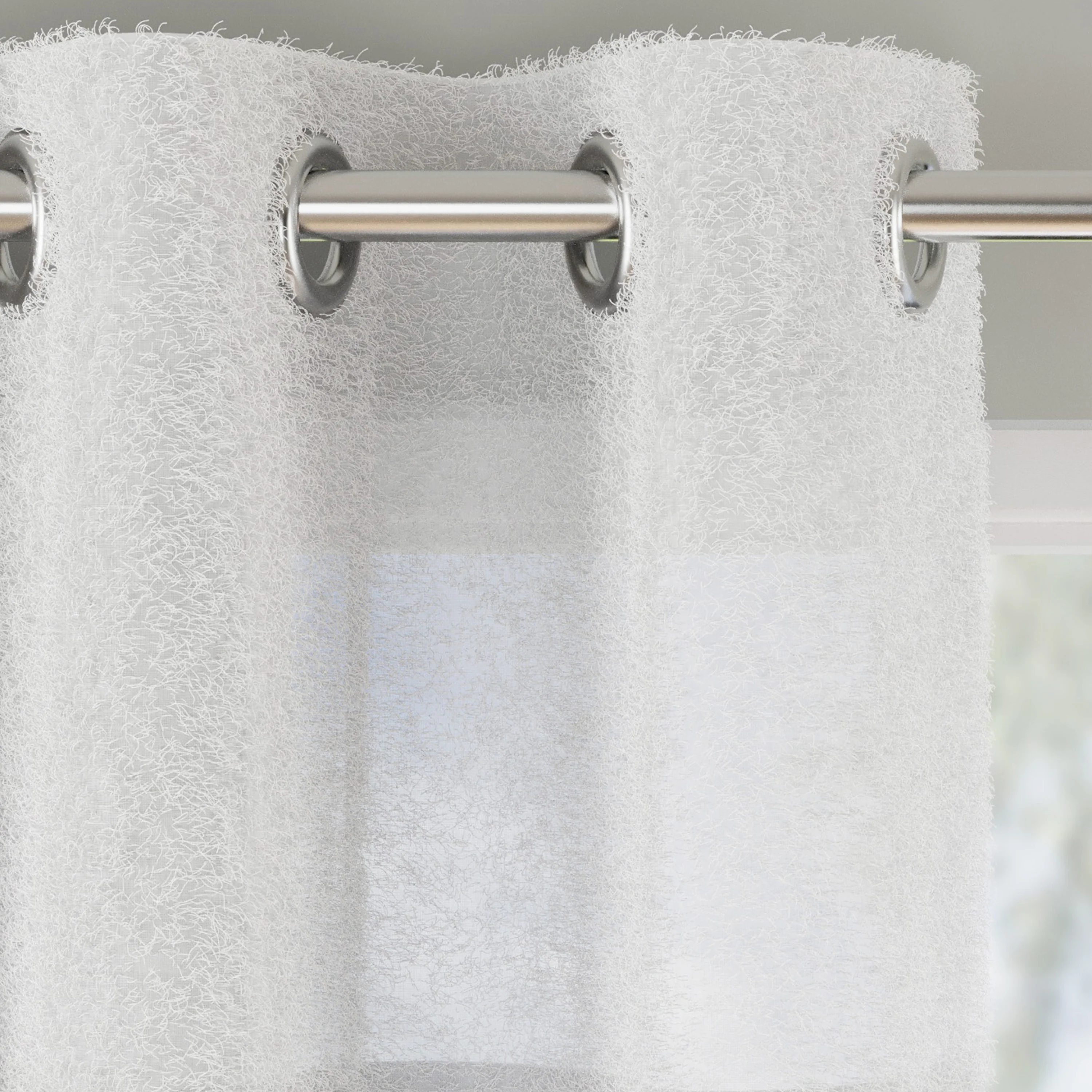 Andorra White Textured Header Sheer Voile Panels - Pair - Image 2