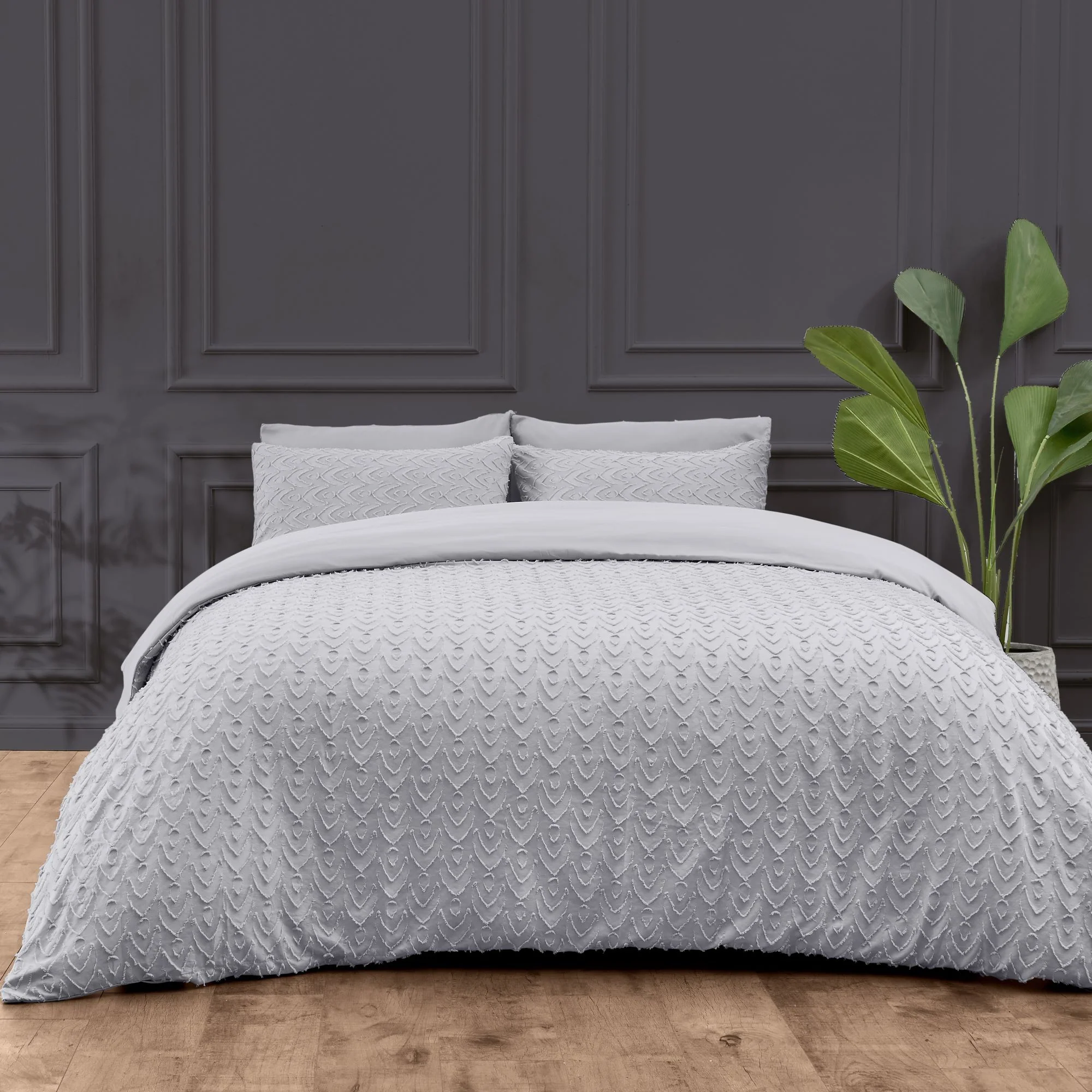Audie Tufted Duvet Set - Grey