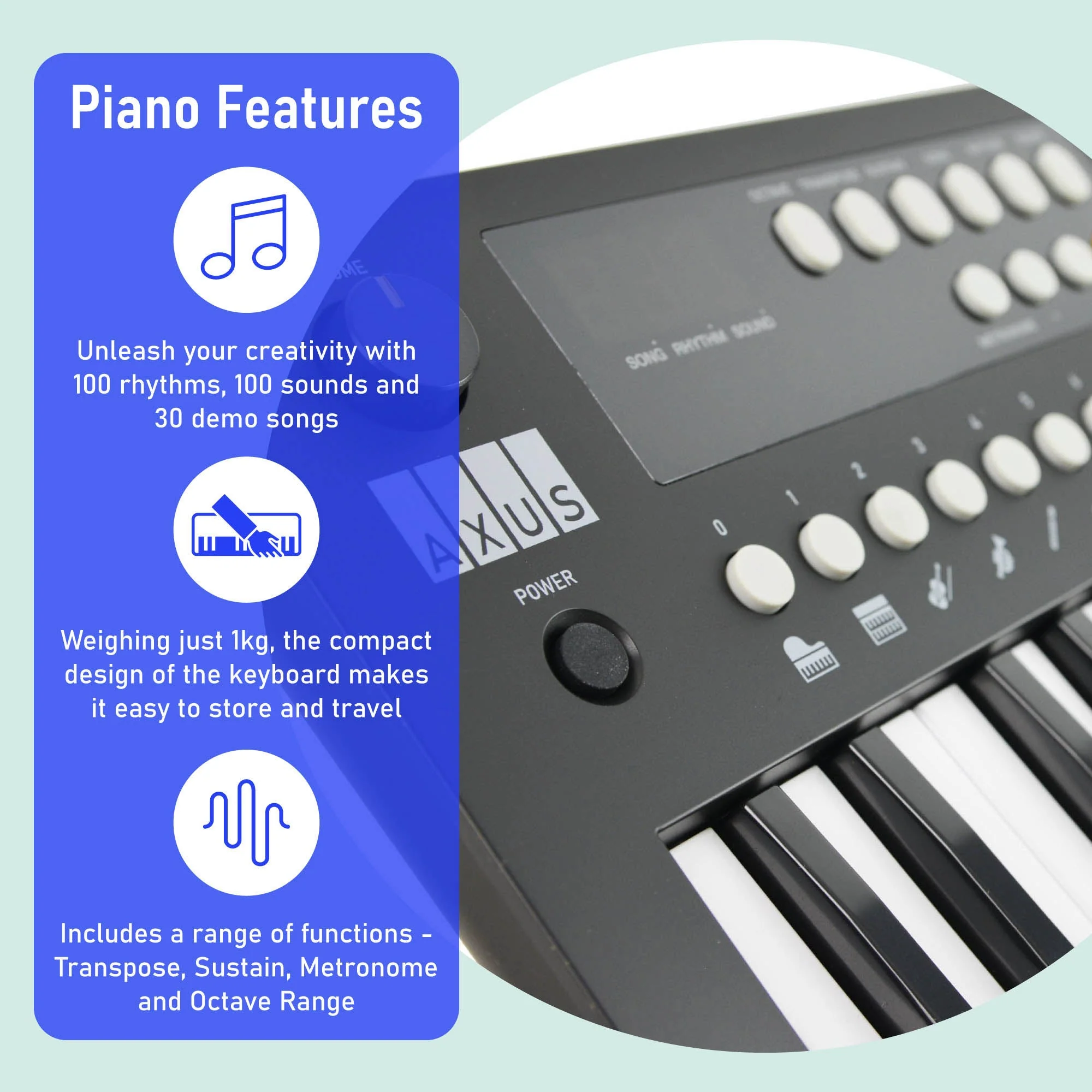 Axus 37 Mini Key Compact Keyboard - Midnight Black - Image 3