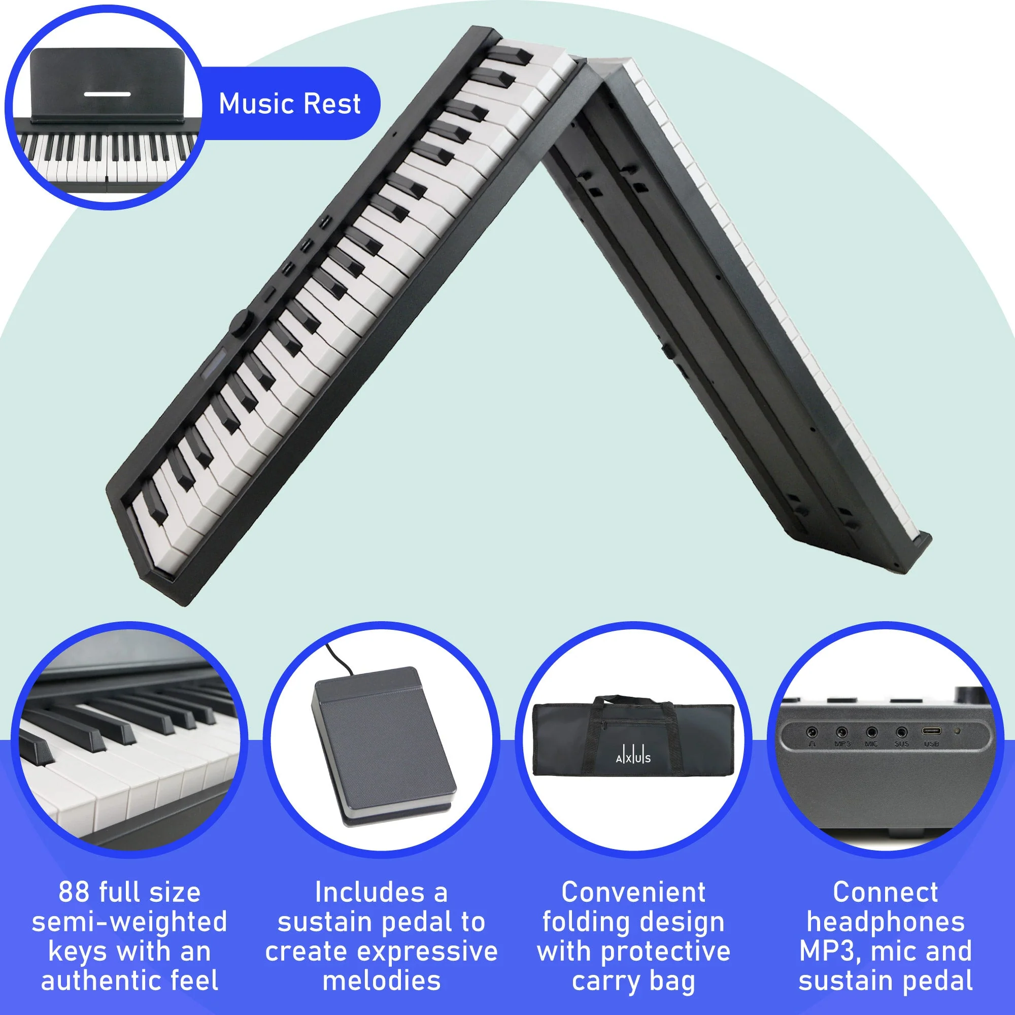 Axus 88 Note Folding Digital Stage Piano - Image 2