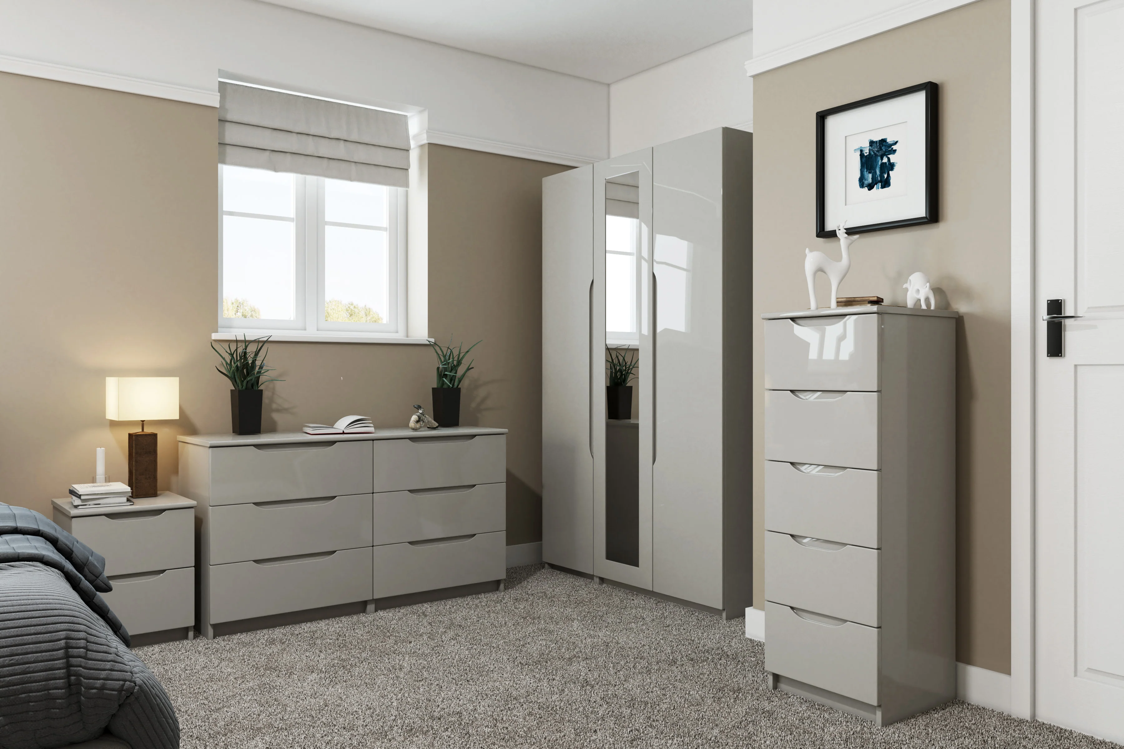Balagio Ready Assembled Bedside Table with 2 Drawers - Light Grey Gloss - Image 6