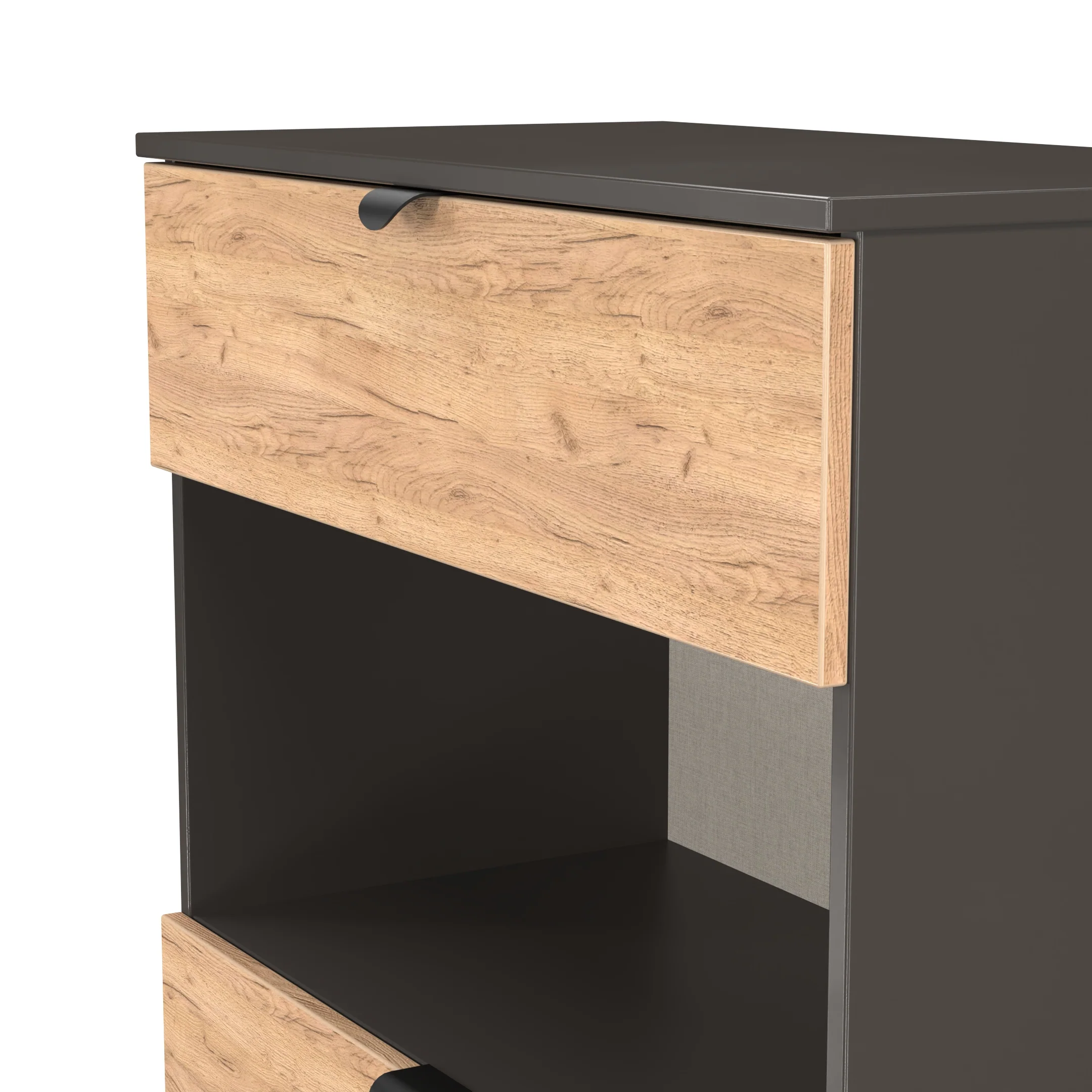Bora 2 Drawer Deep Chest with shelf in Gold Craft Oak & Graphite - Ready Assembled - Image 4