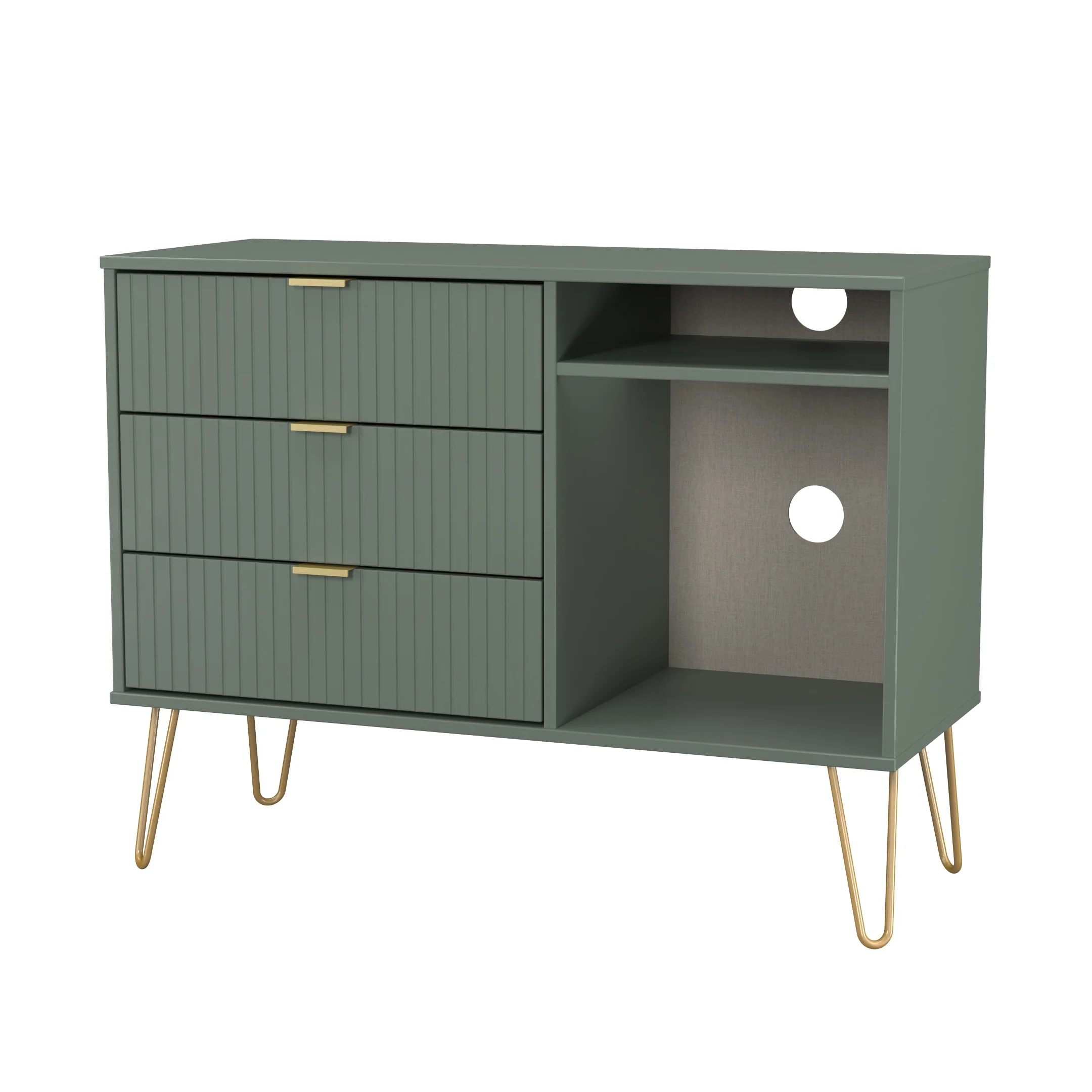 Breda Ready Assembled 3 Drawer TV Unit in Reed Green - Image 5