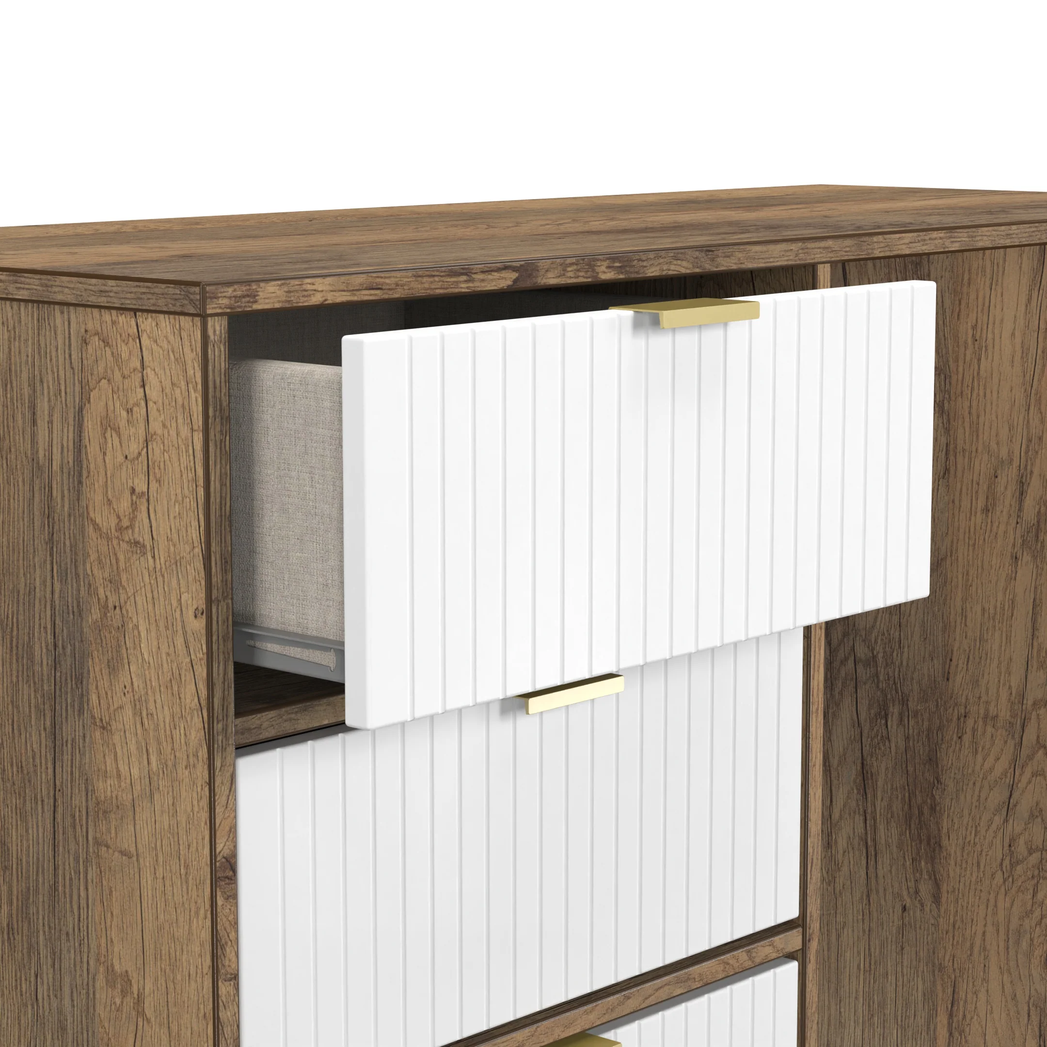 Breda Ready Assembled 4 Drawer Vanity in White Matt & Vintage Oak - Image 5