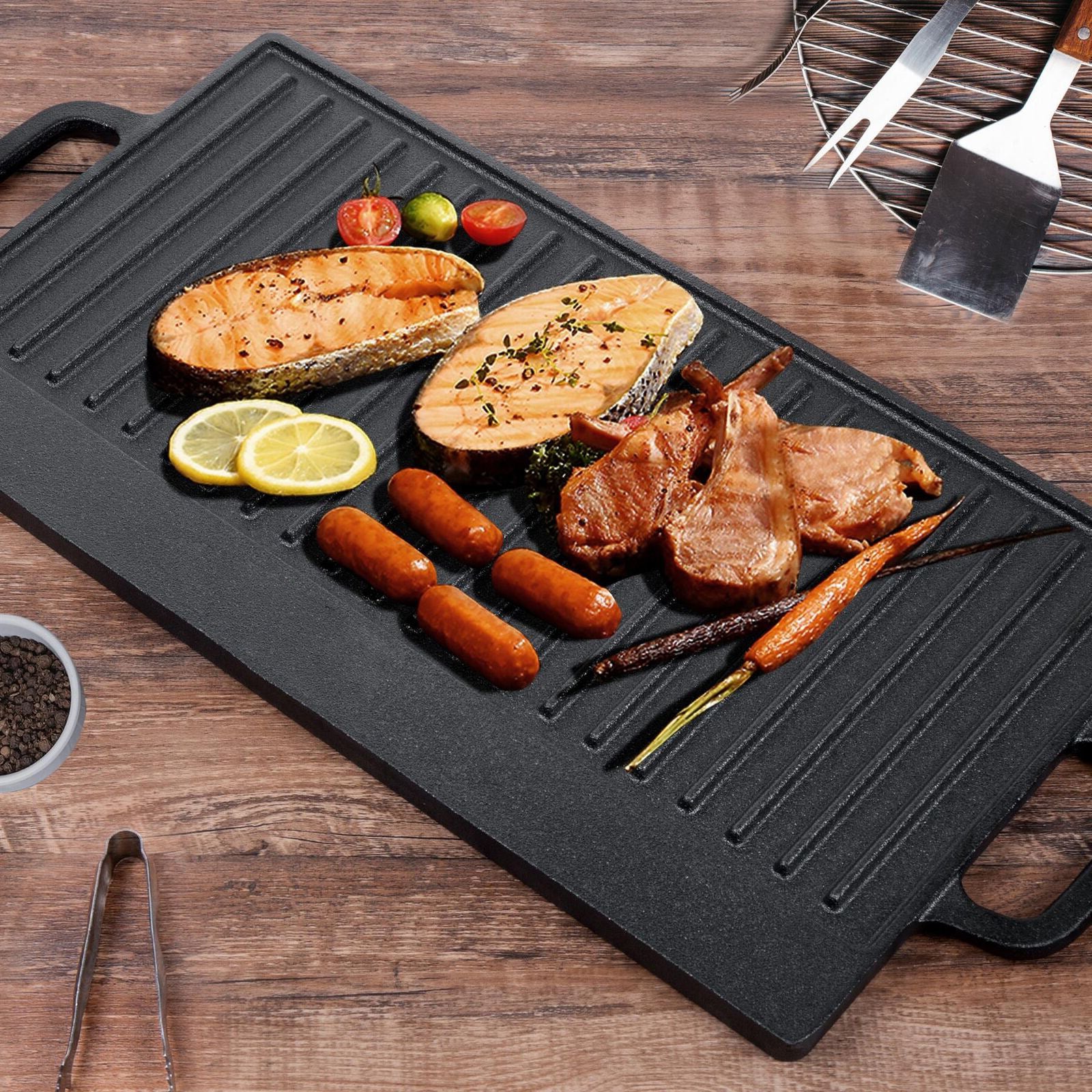 Breeins Rectangular Cast-Iron Reversible Griddle & Grill Pan - Image 5