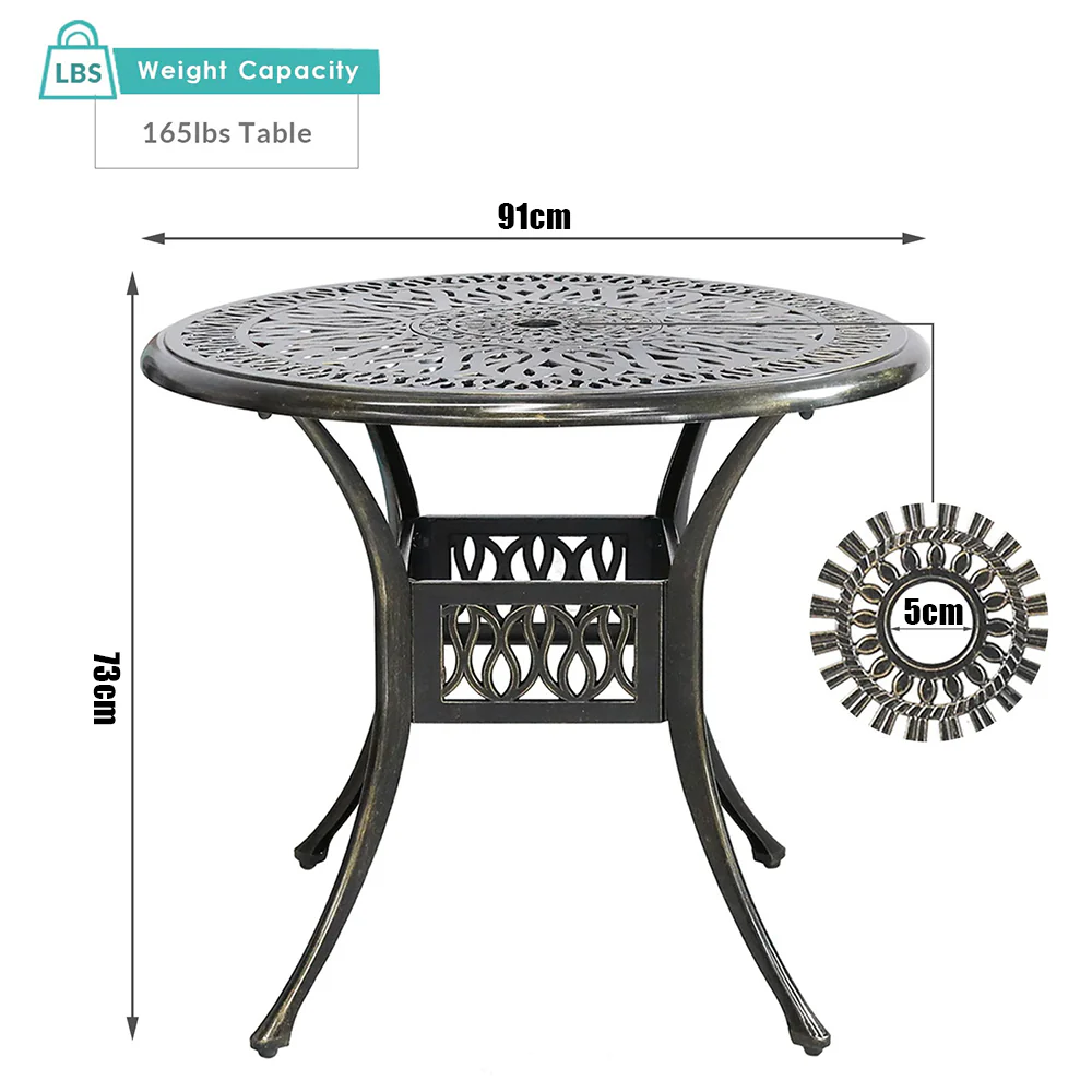 Breeins Set of 5 Retro Garden Bistro Set Cast Aluminum with Cushions - Image 6