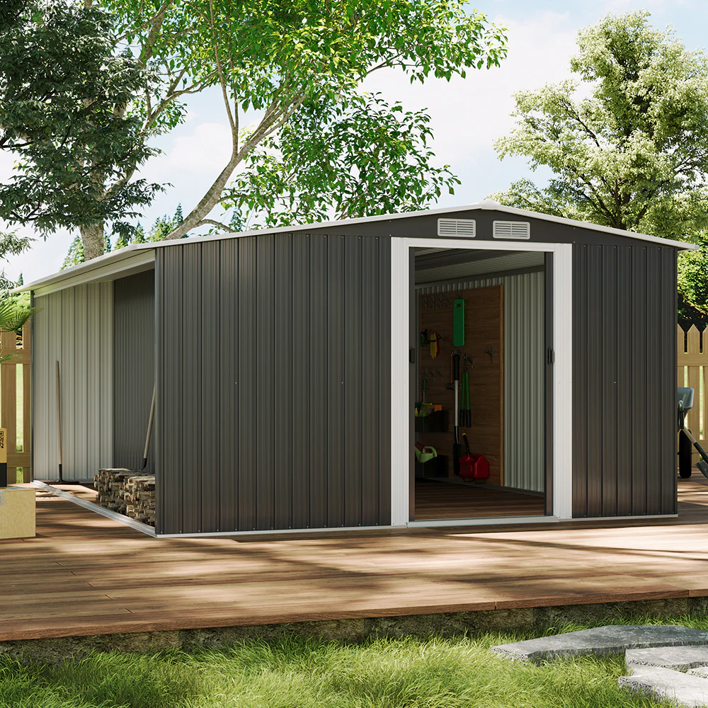 Breeins Steel Garden Shed with Log Storage - Image 2