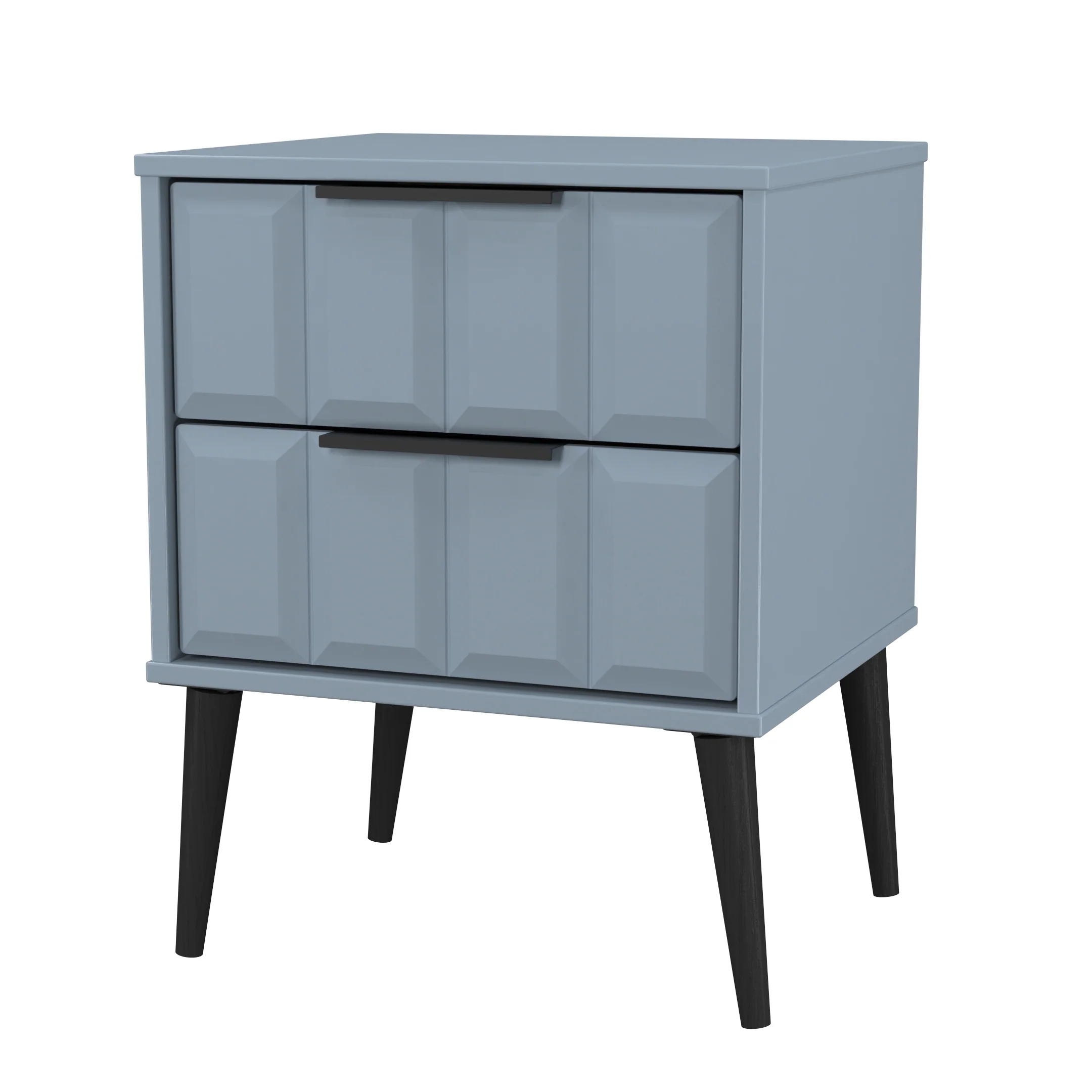 Bremen Ready Assembled 2 Drawer Bedside Cabinet in Denim Blue - Image 3