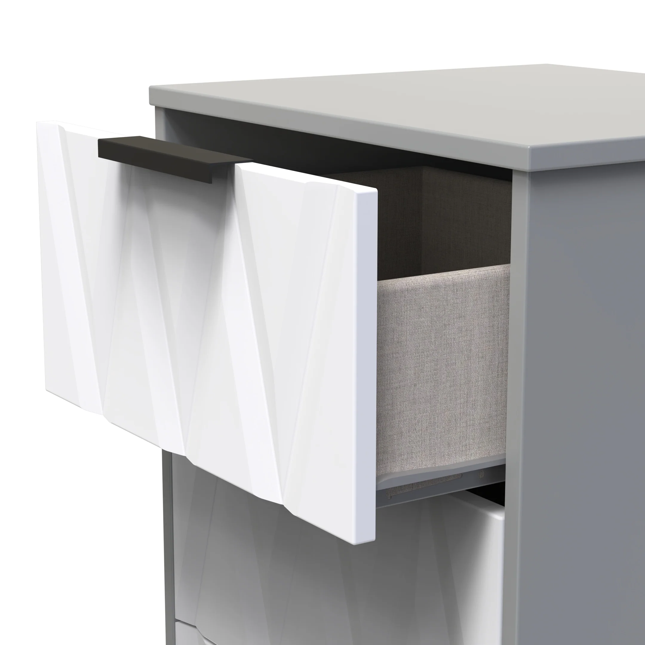 Calgary Ready Assembled 3 Drawer Bedside Cabinet in White Matt & Dusk Grey - Image 5