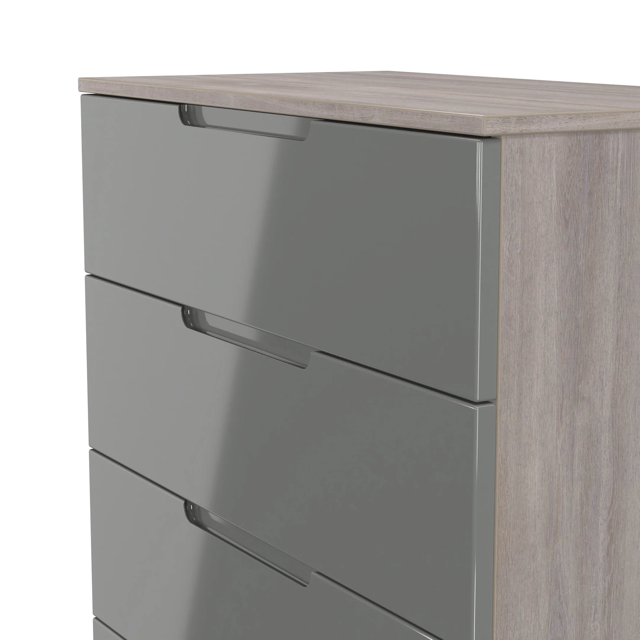 Cannes Ready Assembled 4 Drawer Chest in Grey Gloss & Grey Oak - Image 5