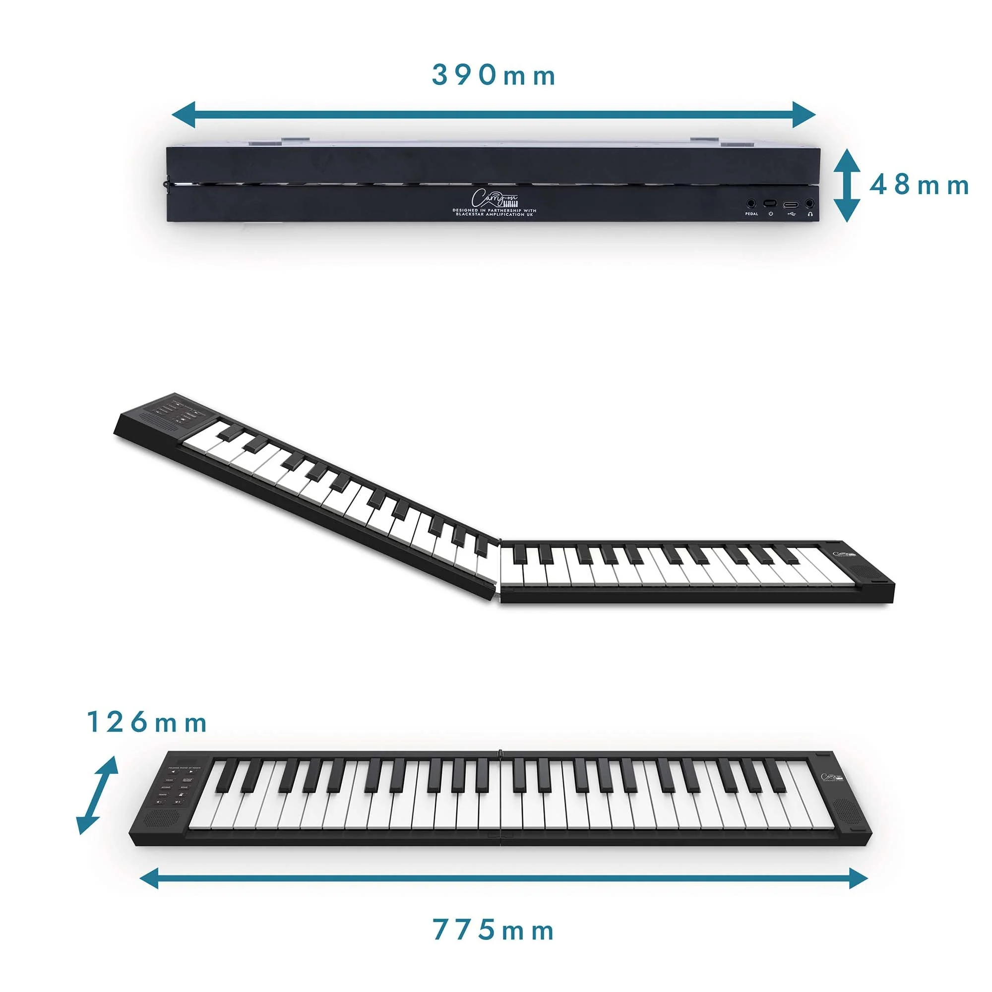 Carry-On 49 Key Touch Sensitive Folding Piano - Black - Image 5