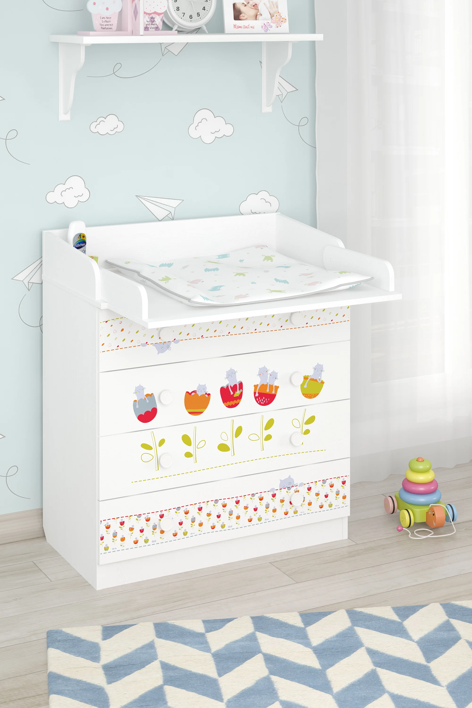 Changing Dresser 800 Shefa Kids, White, Sleepy Kittens - Image 5