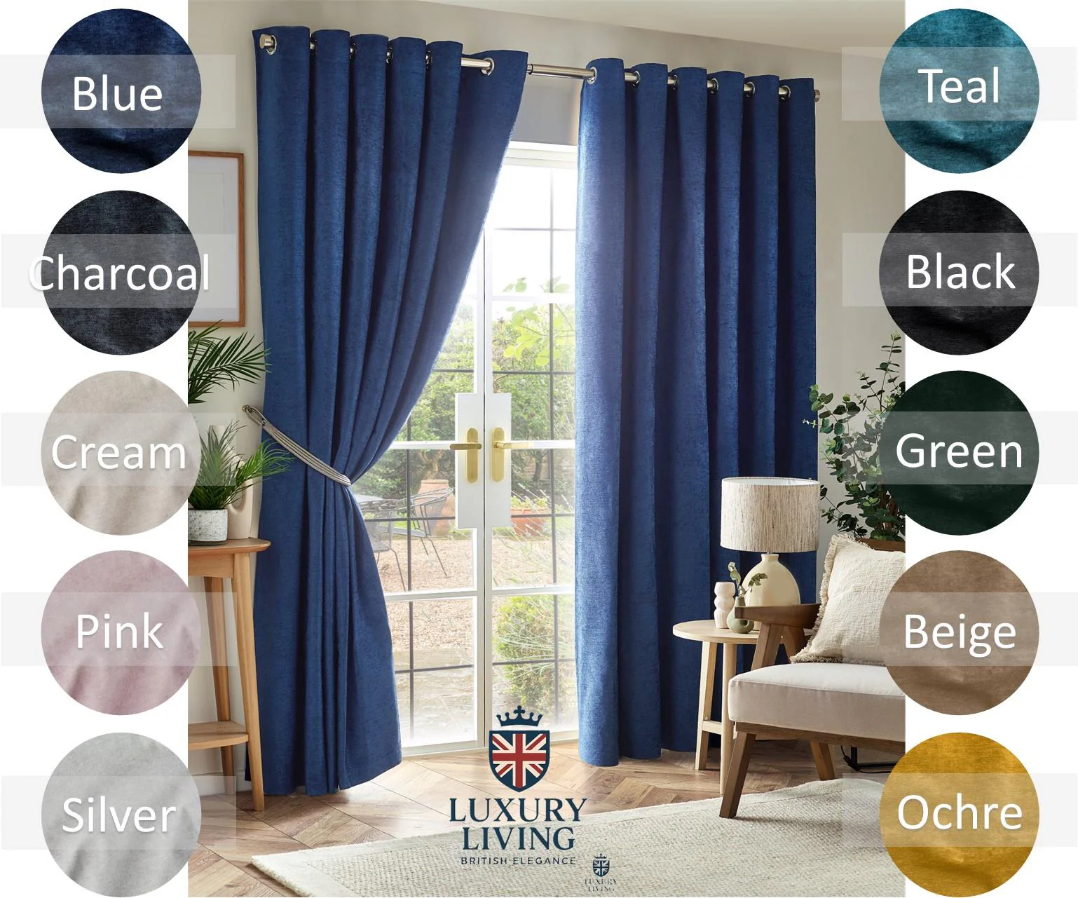 Chenille Blackout Taped Curtains Blue - Image 3