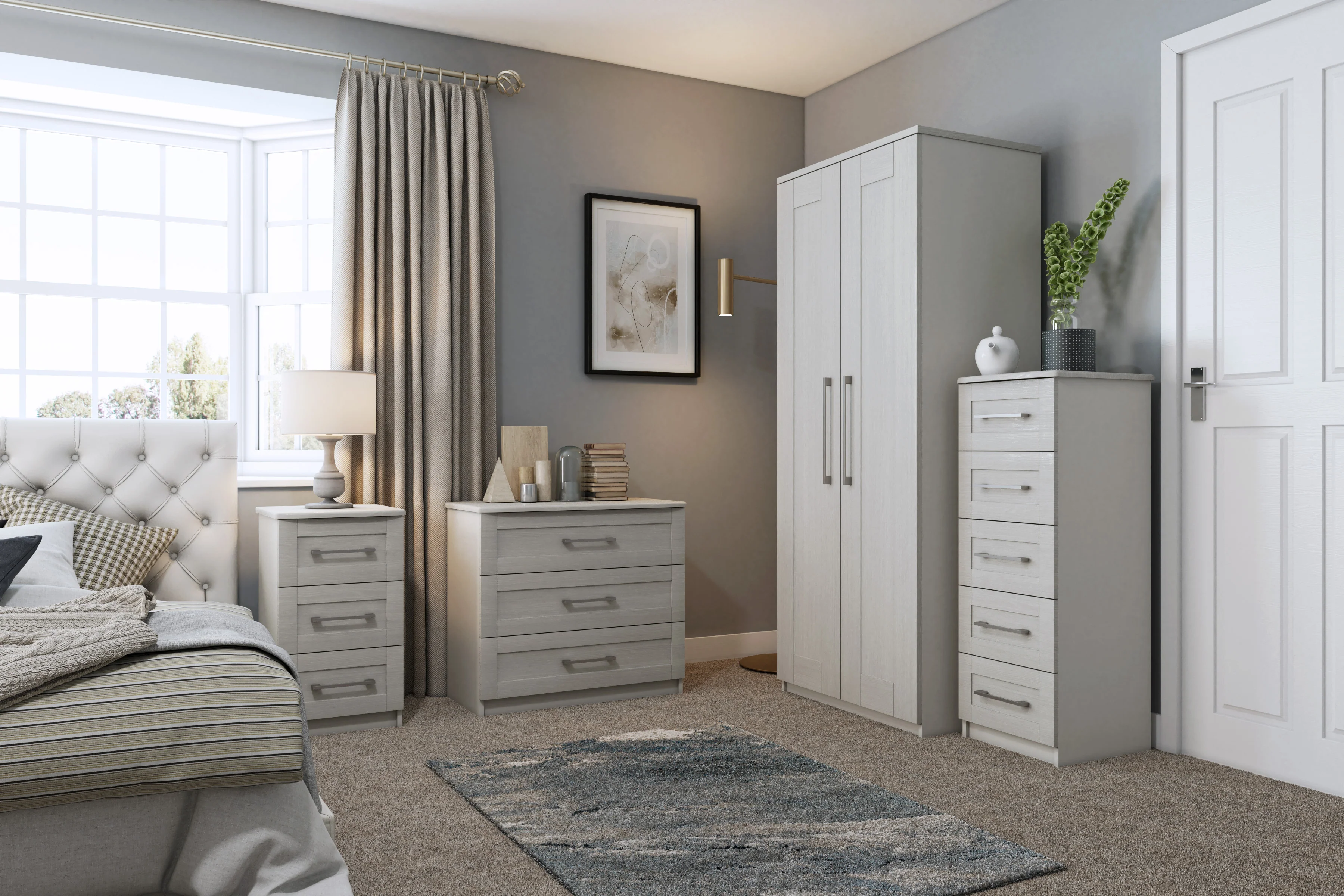 Chester Ready Assembled Wardrobe with 3 Doors & Mirror - Light Grey - Image 7