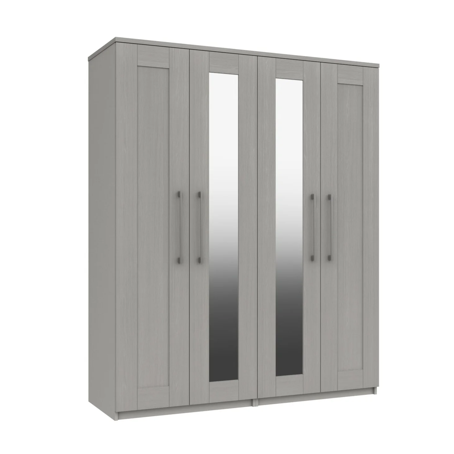 Chester Ready Assembled Wardrobe with 4 Doors & 2 Mirrors - Light Grey - Image 3