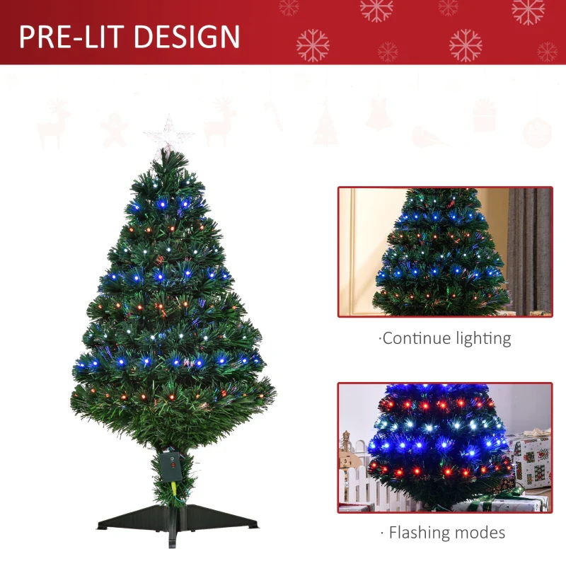 Christmas Time 3ft 90cm Green Fibre Optic Artificial Christmas Tree-Multi colour LED Lights - Image 5