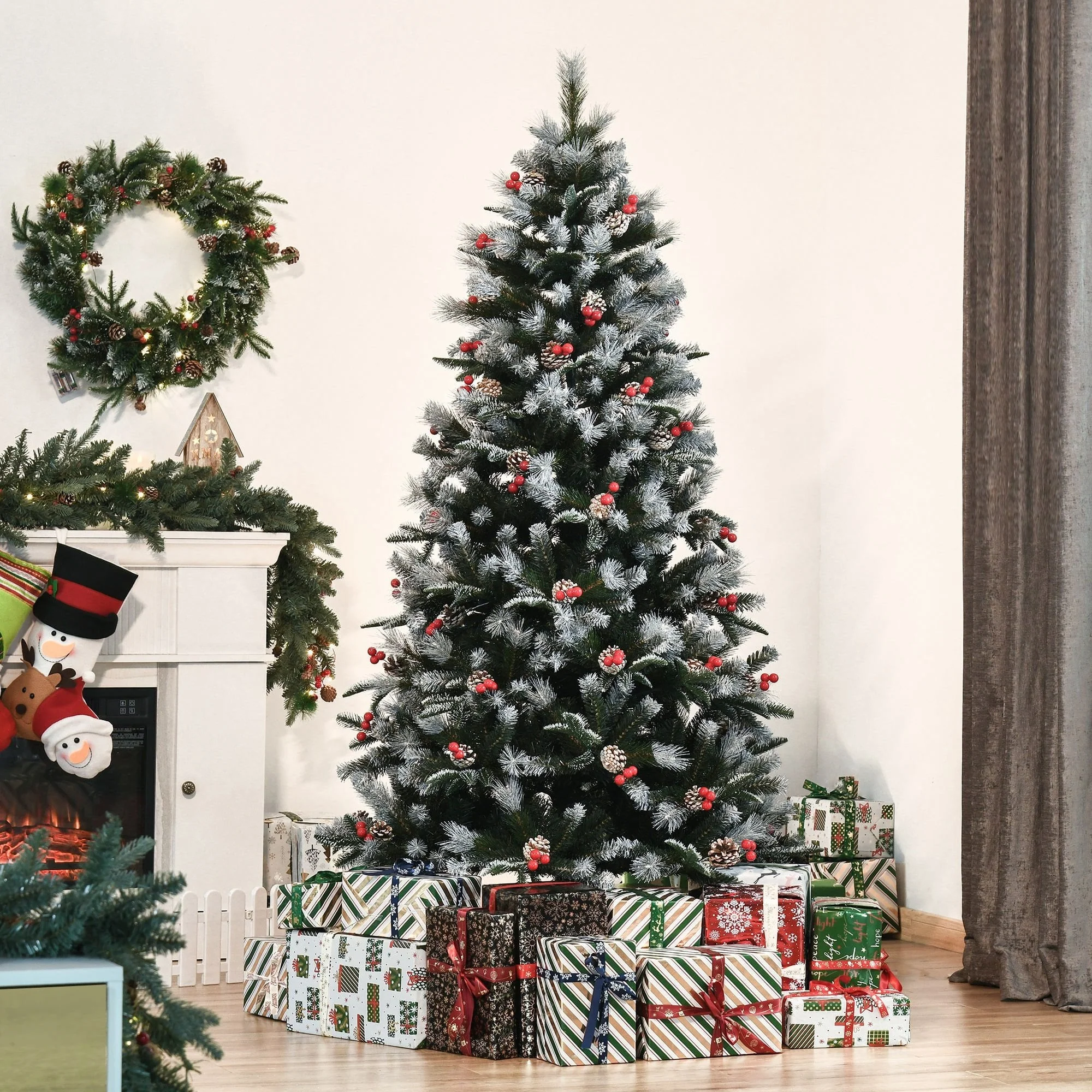 Christmas Time 6FT Artificial Snow Dipped Christmas Tree Xmas Pencil Tree Holiday Decoration
