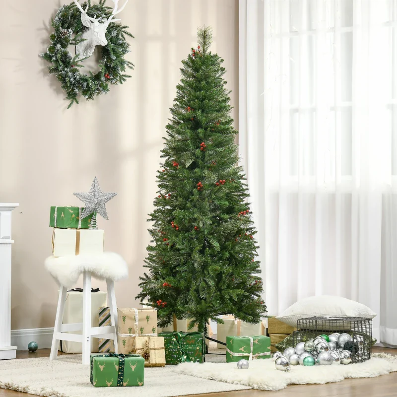HOMCOM 1.8m Christmas Tree Slim 5' with Berries - Image 10