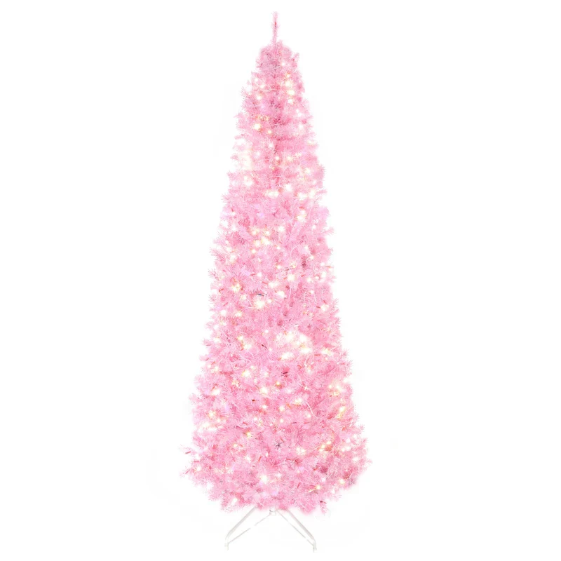 HOMCOM Christmas Tree Slim Pink 6' with 300 Warm White LED Lights - Image 11
