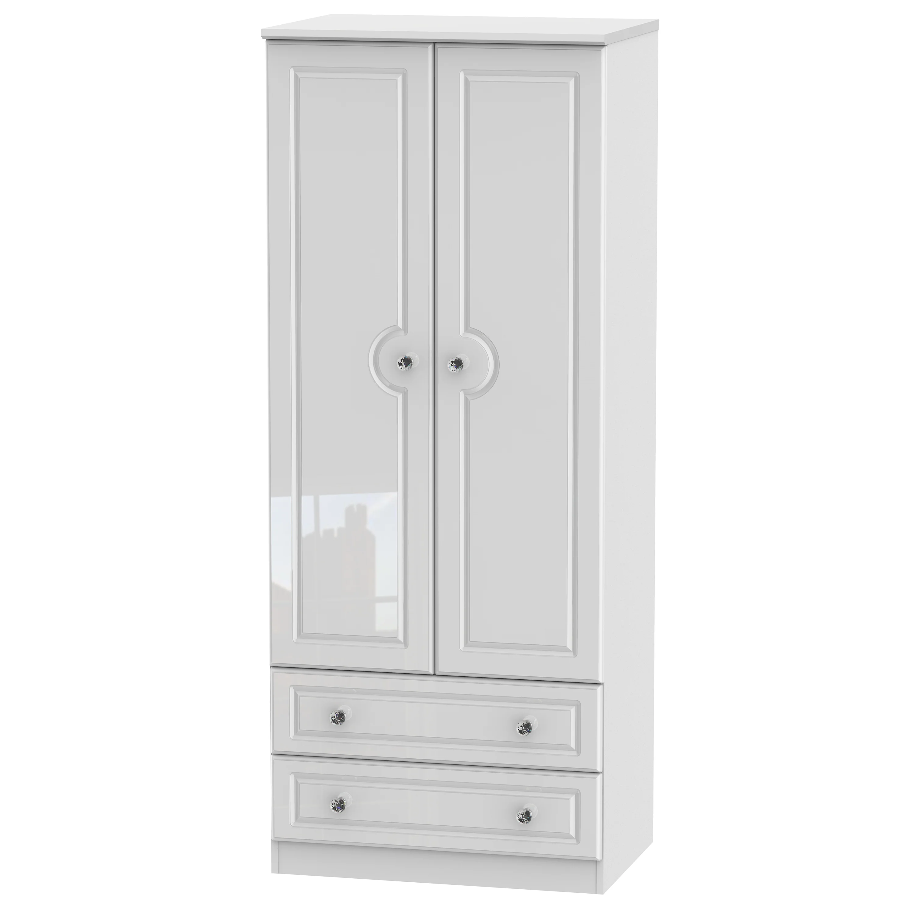 Clarence Ready Assembled 2 Door 2 Drawer Wardrobe in White Gloss & White - Image 7