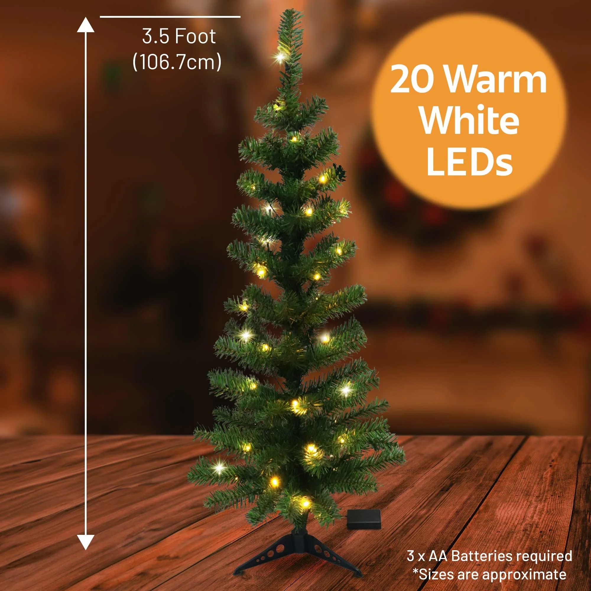 Christmas Sparkle Pre Lit Artificial Traditional Christmas Tree 3.5ft with Warm White LED Lights - Image 2
