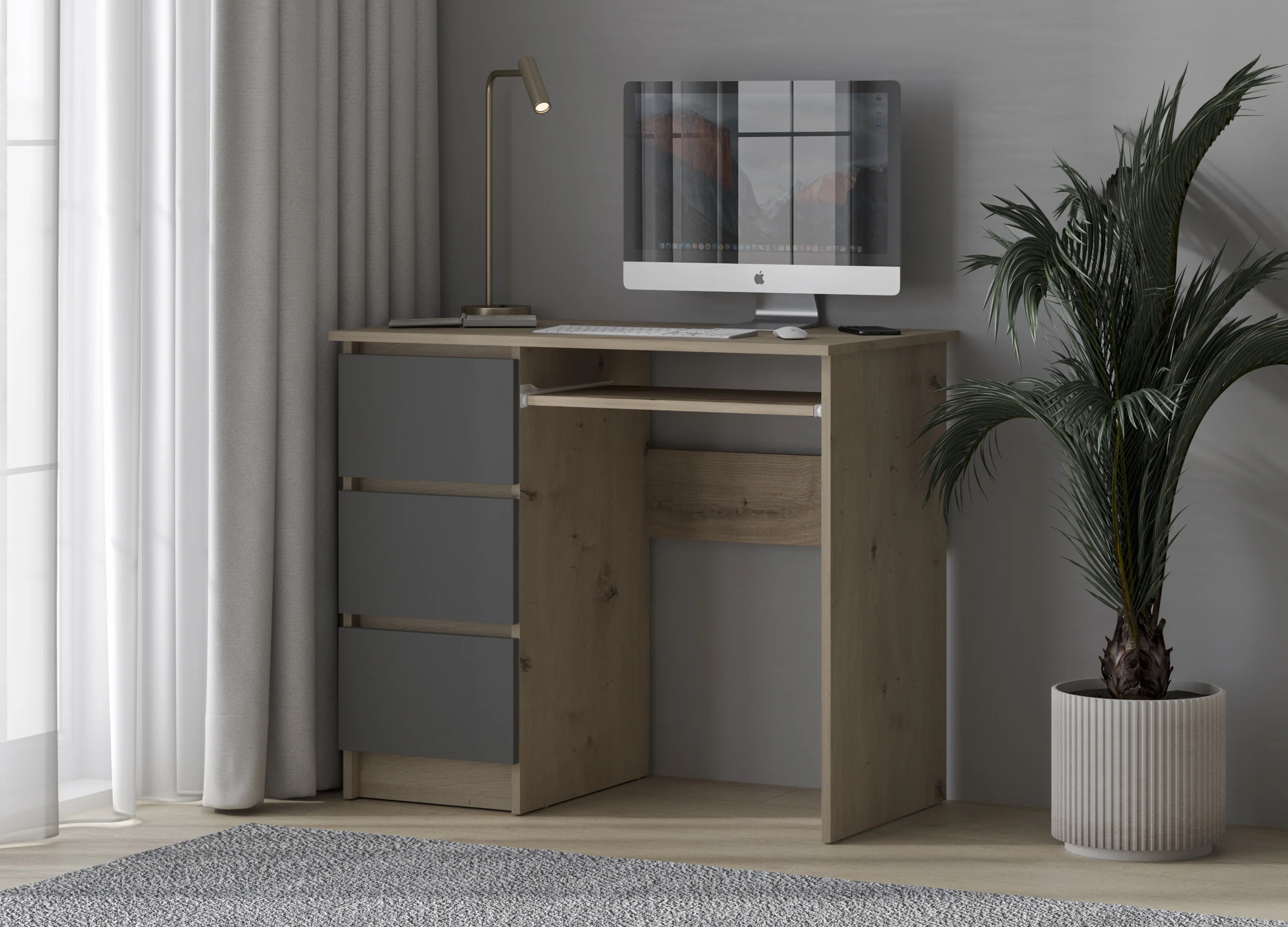 Computer Desk Shefa Line Cina Graphite & Artisan Oak - Image 3