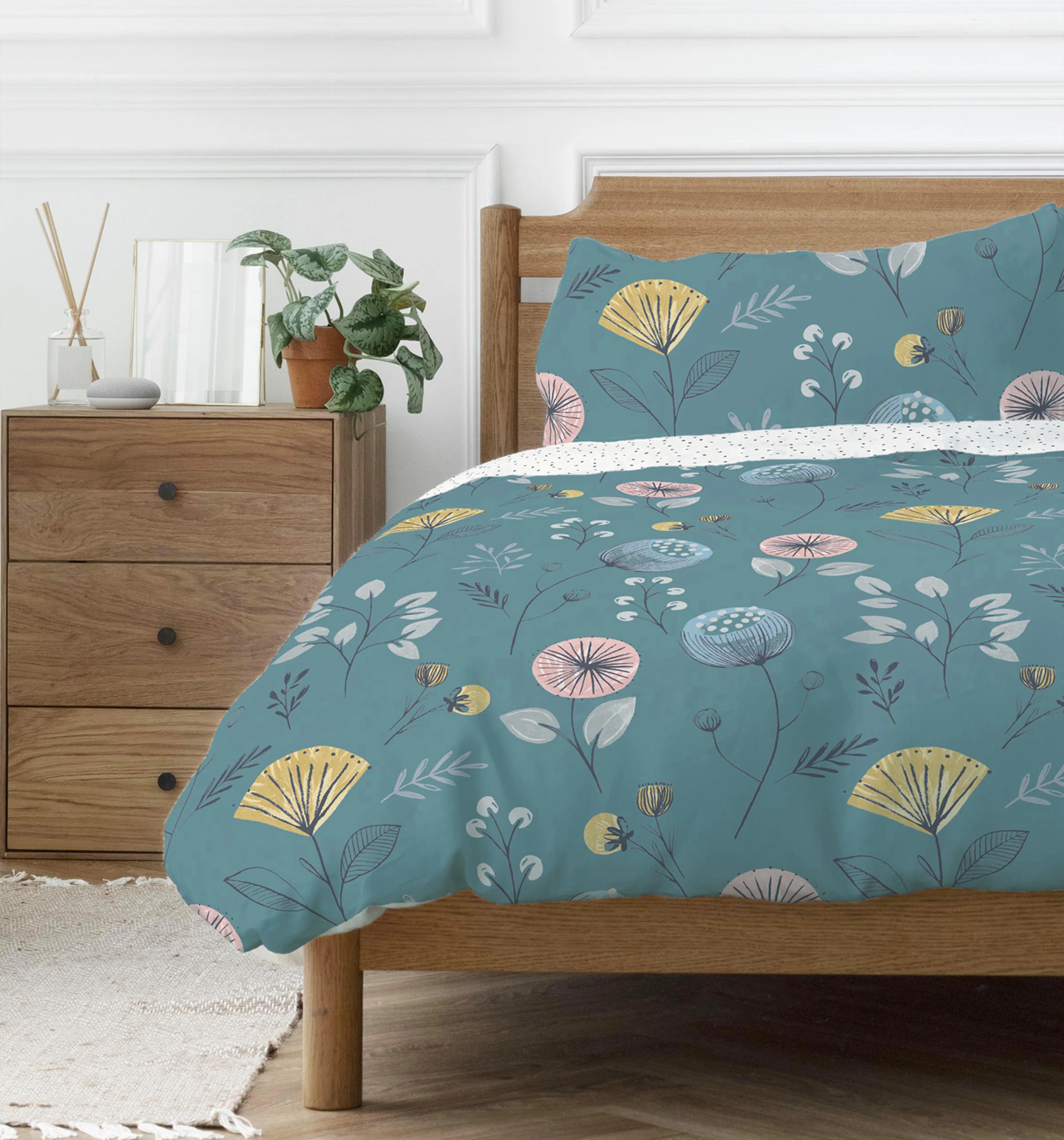Copenhagen Home Olia Reversible Double Duvet Cover Set With Pillowcases - Teal - Image 2
