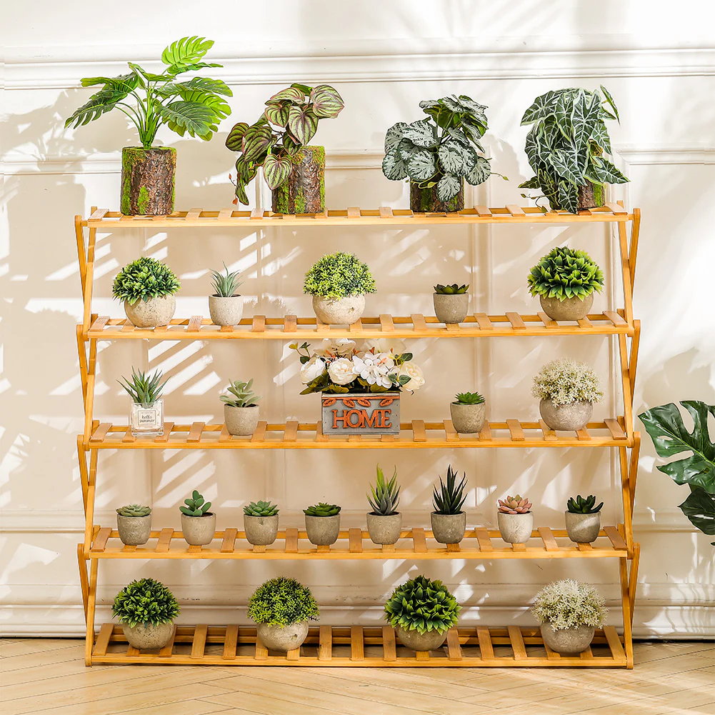 Cottonfy UK 5-Tier Bamboo Flower Stand Rack Holder Multifunctional Storage Rack