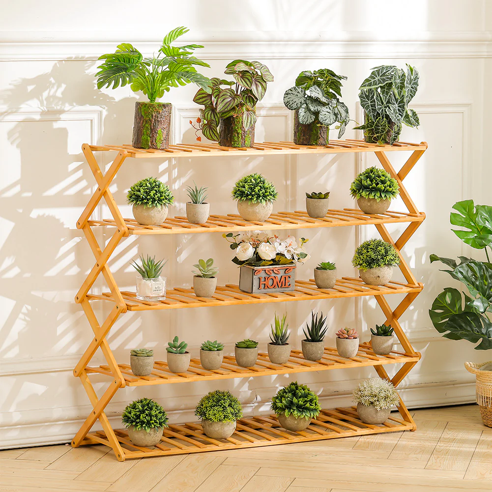 Cottonfy UK 5-Tier Bamboo Flower Stand Rack Holder Multifunctional Storage Rack - Image 2