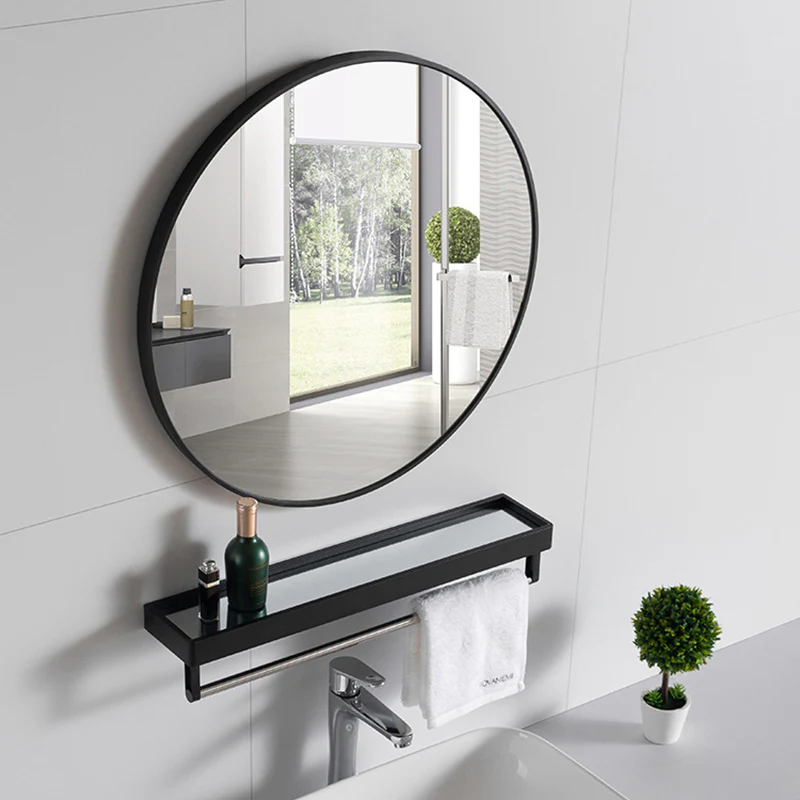 Livingandhome Home Round Bathroom Framed Mirror Wall Hanging - Image 2