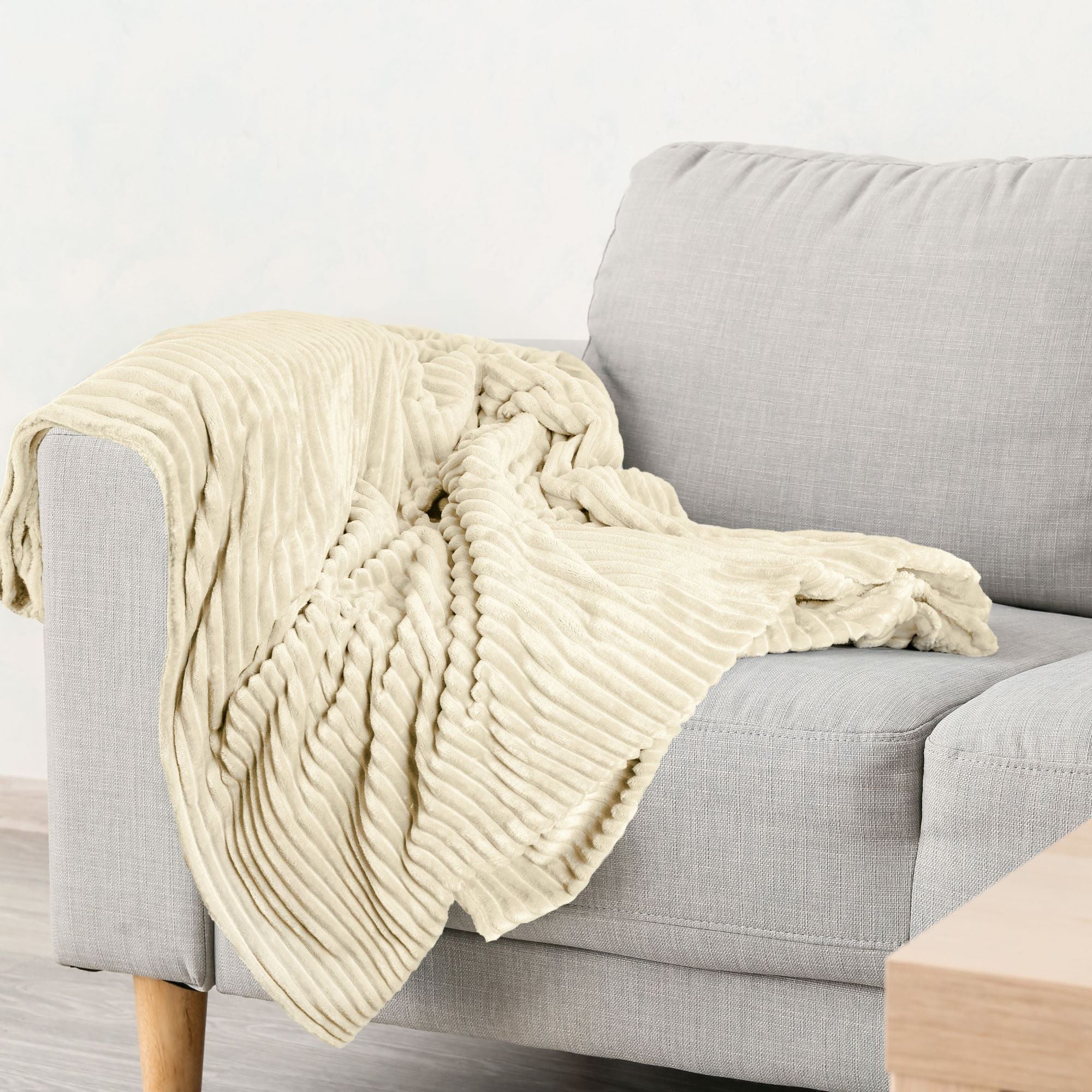 Dakota Ribbed Soft Touch Fleece Throw - Cream - Image 2