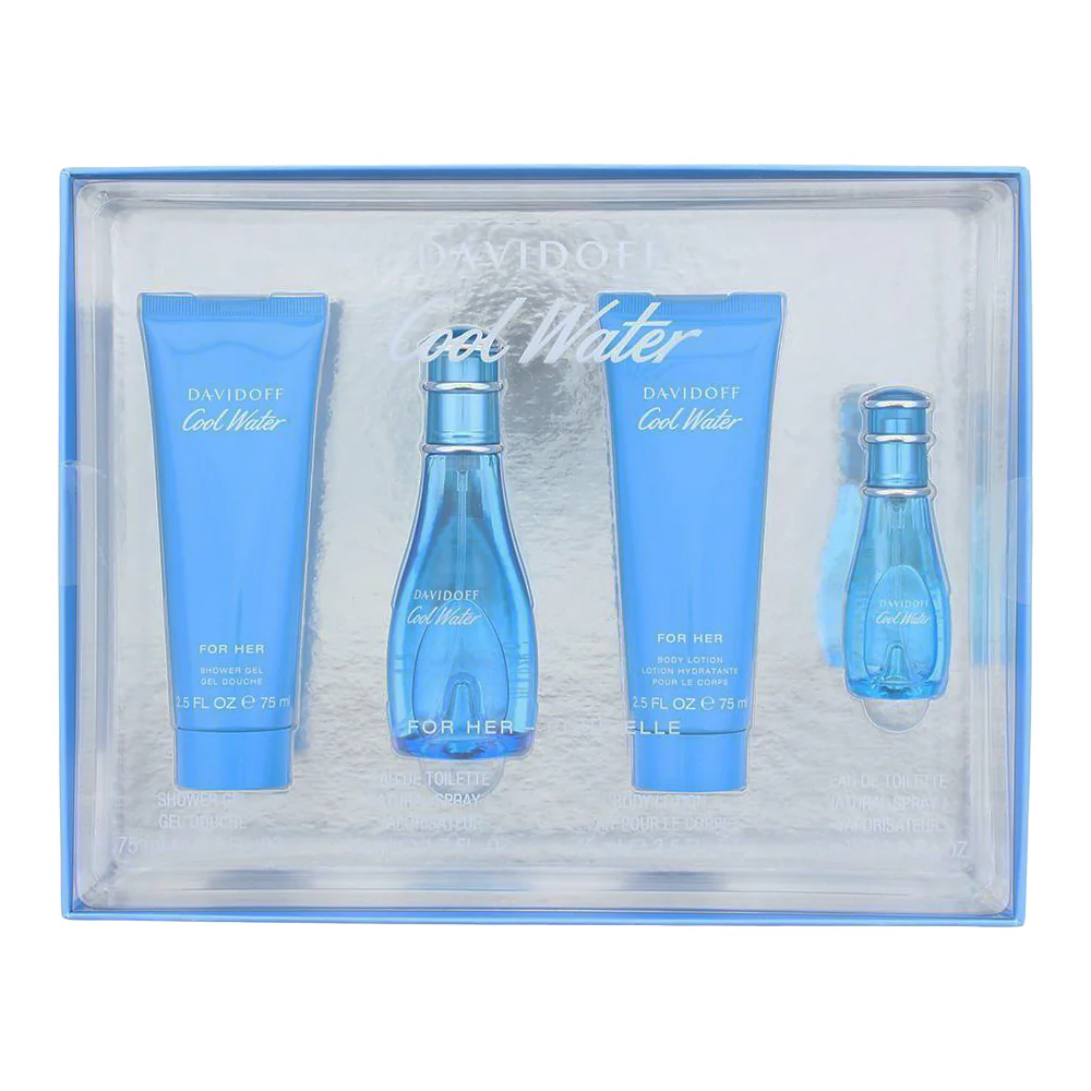 Davidoff Cool Water Woman 4 Piece Gift Set: Eau De Toilette 50ml, Shower Gel, Body Lotion, Eau De Toilette 15ml - Image 5
