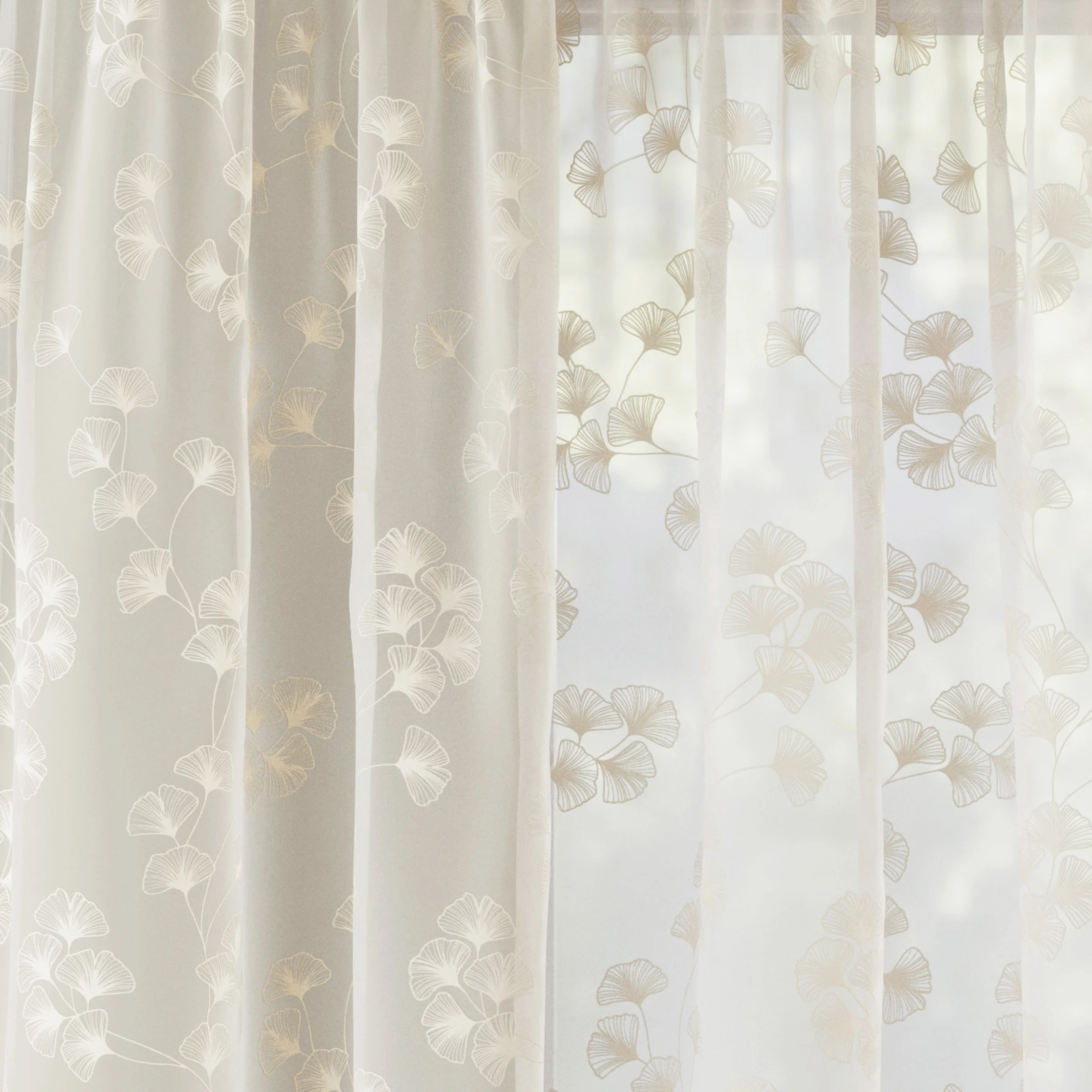 Delila Cream Leaf Print Voile Panel - Pair - Image 3