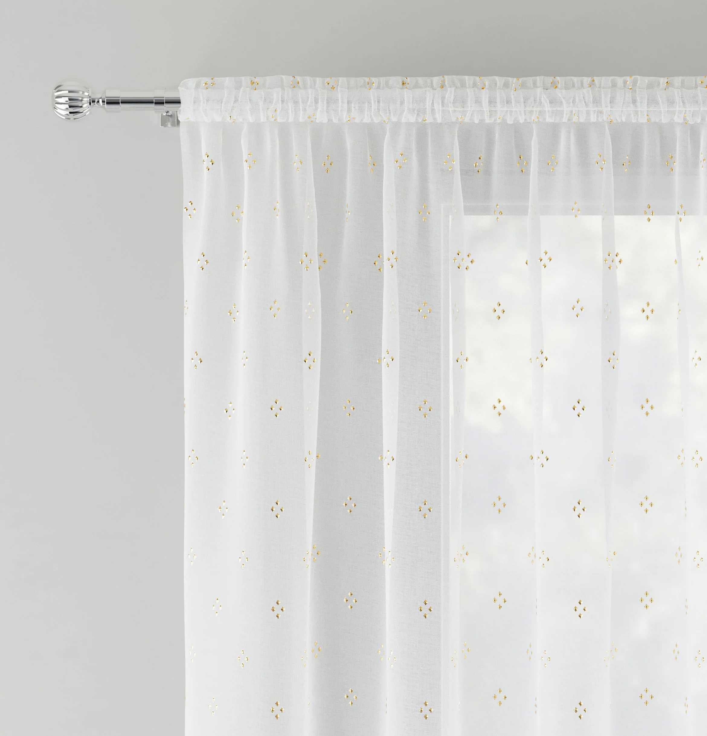 Destiny Gold Metallic Dimond Print On Sheer Fabric - Pair - Image 2