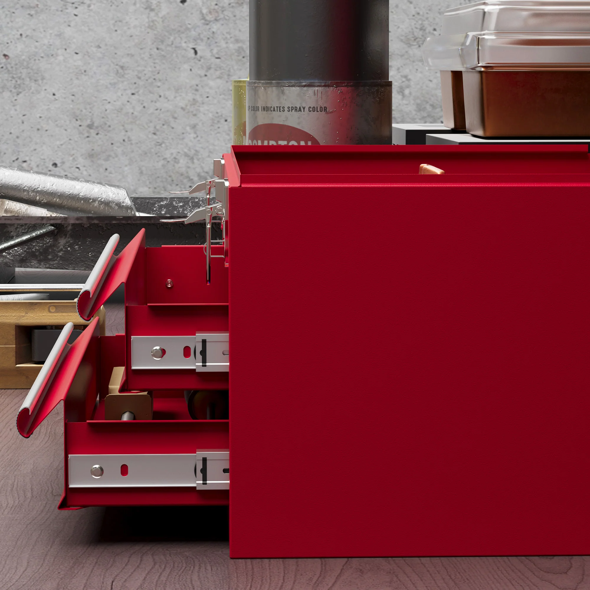DURHAND Lockable 2 Drawer Tool Chest With Ball Bearing Slide Drawers Red - Image 8
