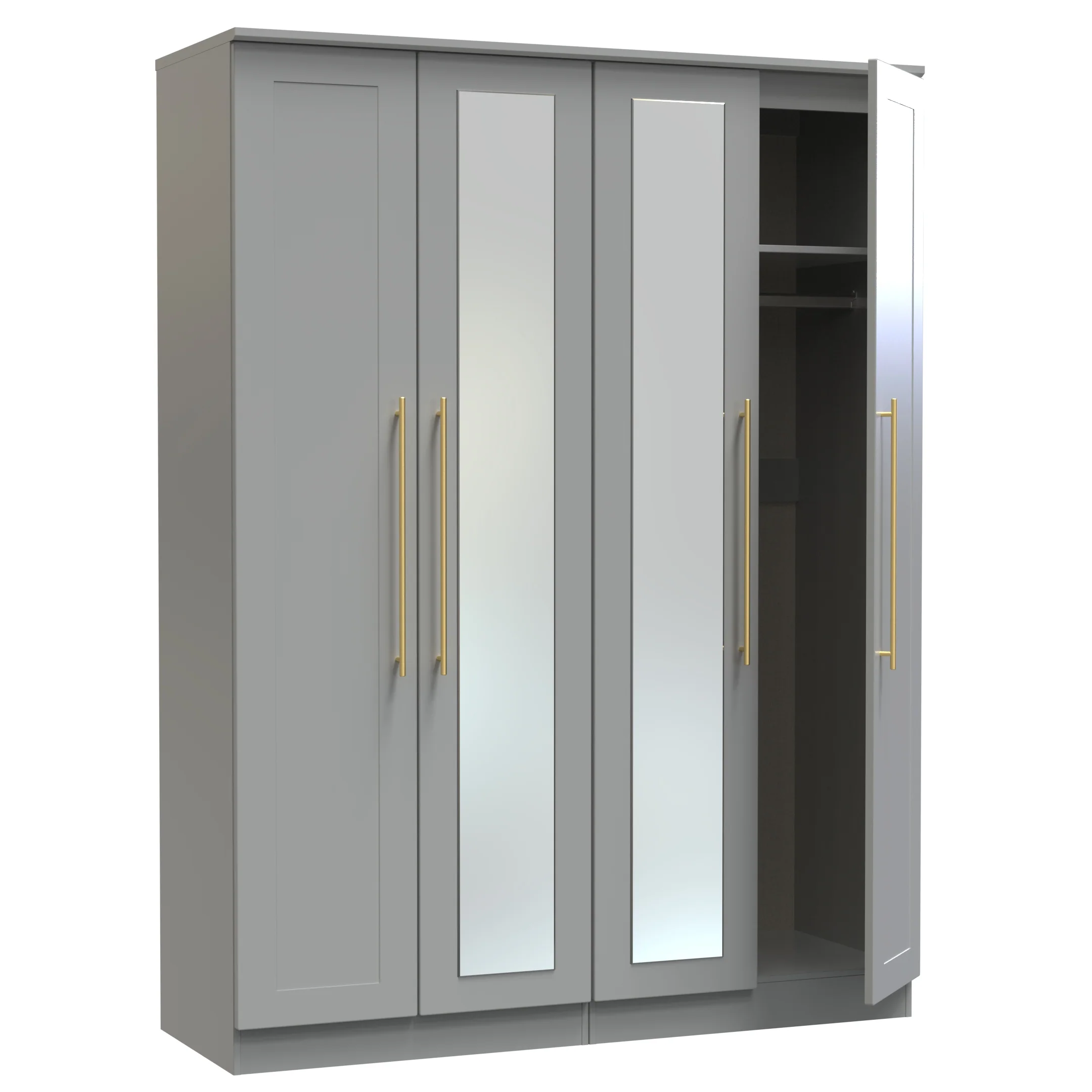 Ealing Ready Assembled Tall 4 Door 2 Centre Mirrors Wardrobe In Dusk Grey - Image 6