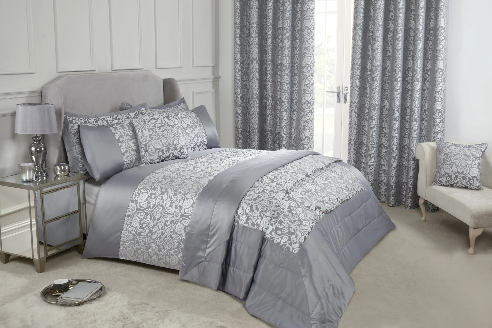 Eden - Lined Eyelet Jacquard Curtains in Silver - Image 5