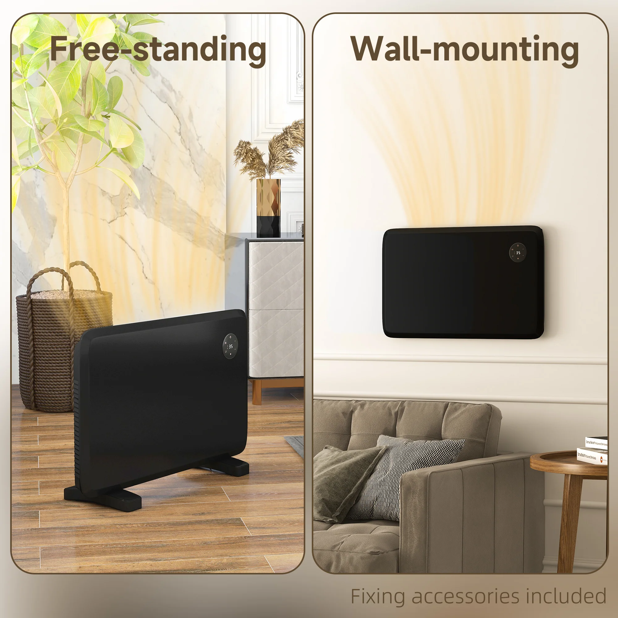 Electric Heater With Adjustable Thermostat, Freestanding Or Wall Mounted, Black - Image 8